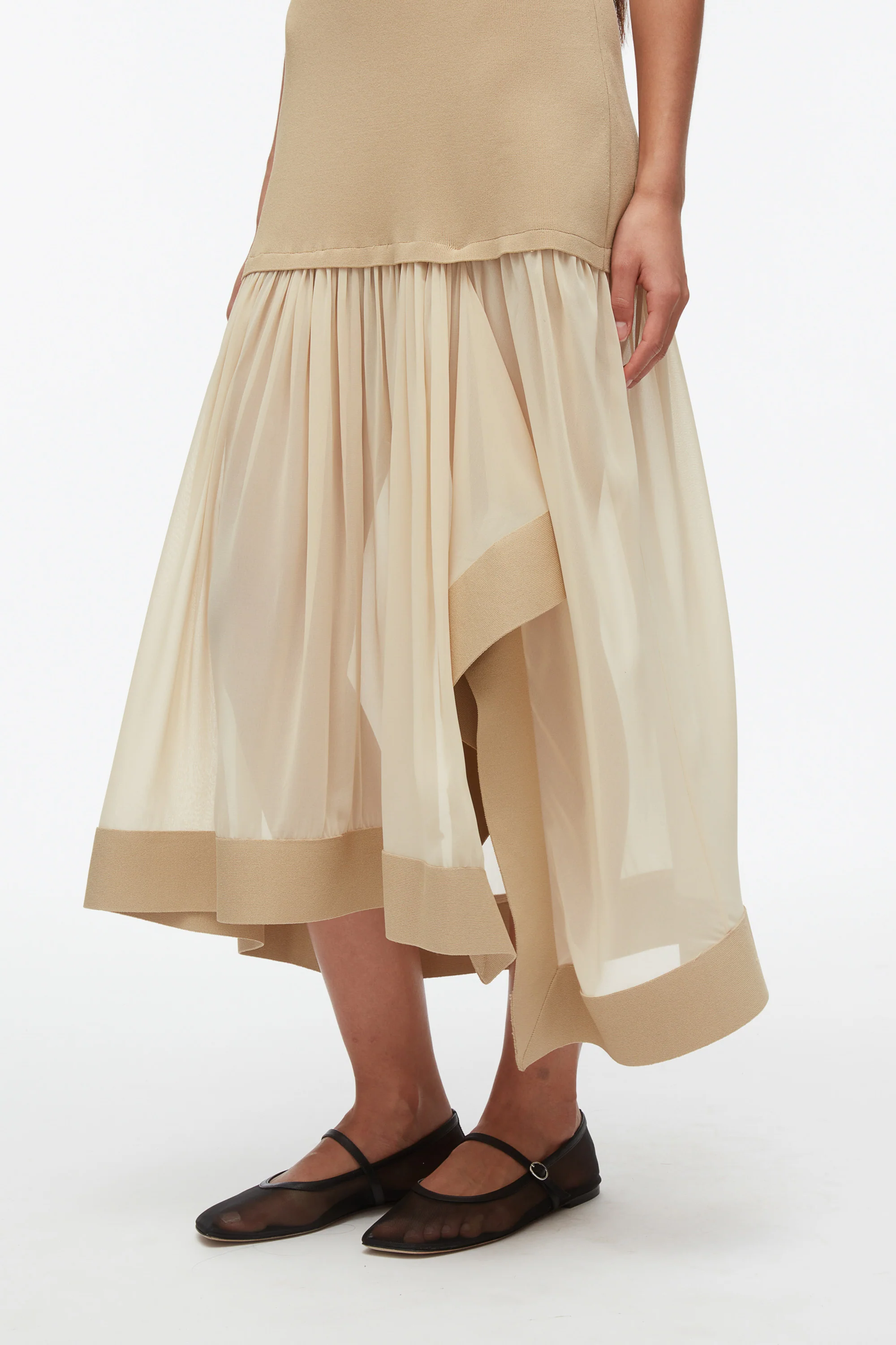Compact Rib Dress with Chiffon Skirt - Image 5