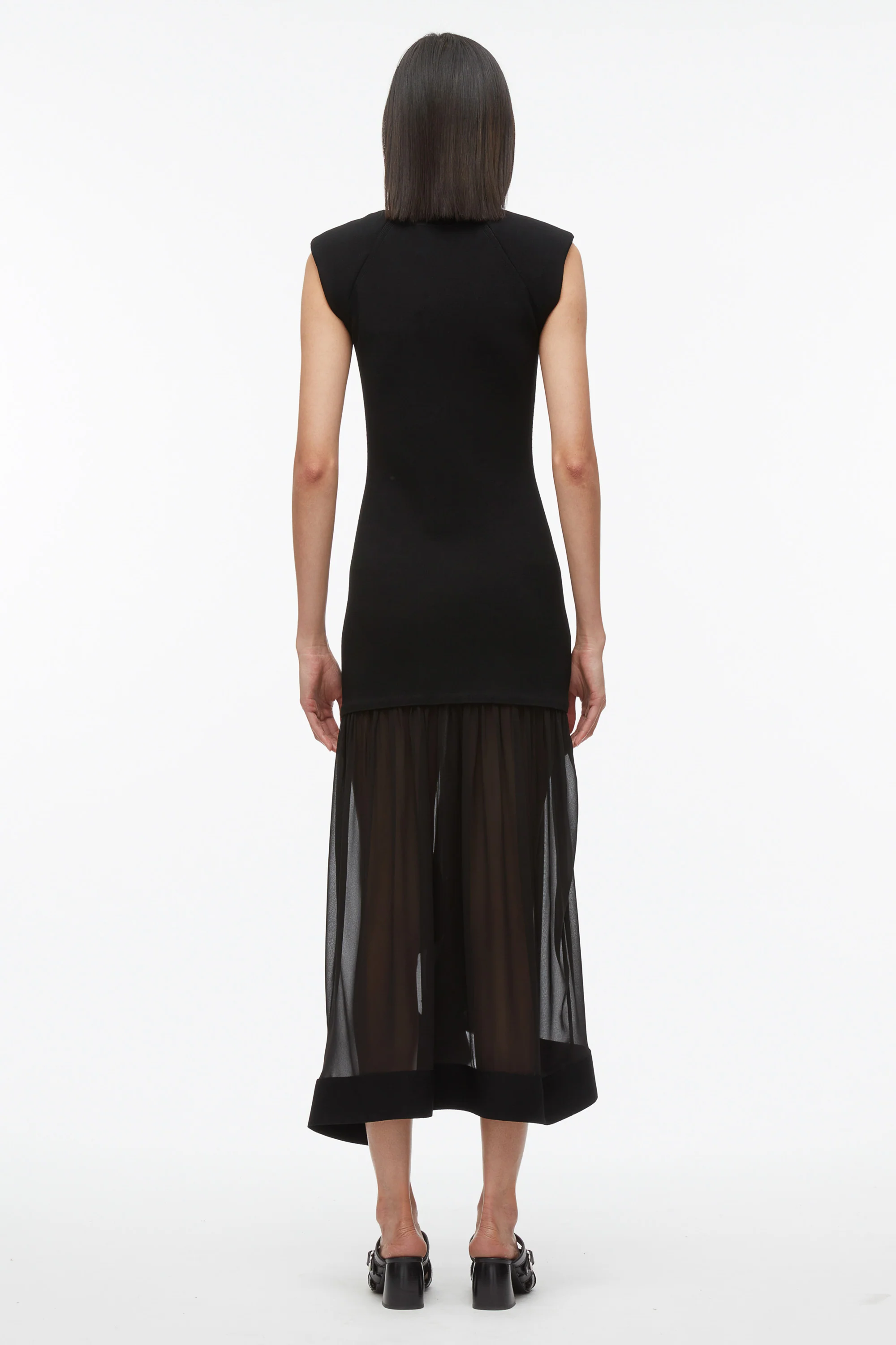 Compact Rib Dress with Chiffon Skirt - Image 10