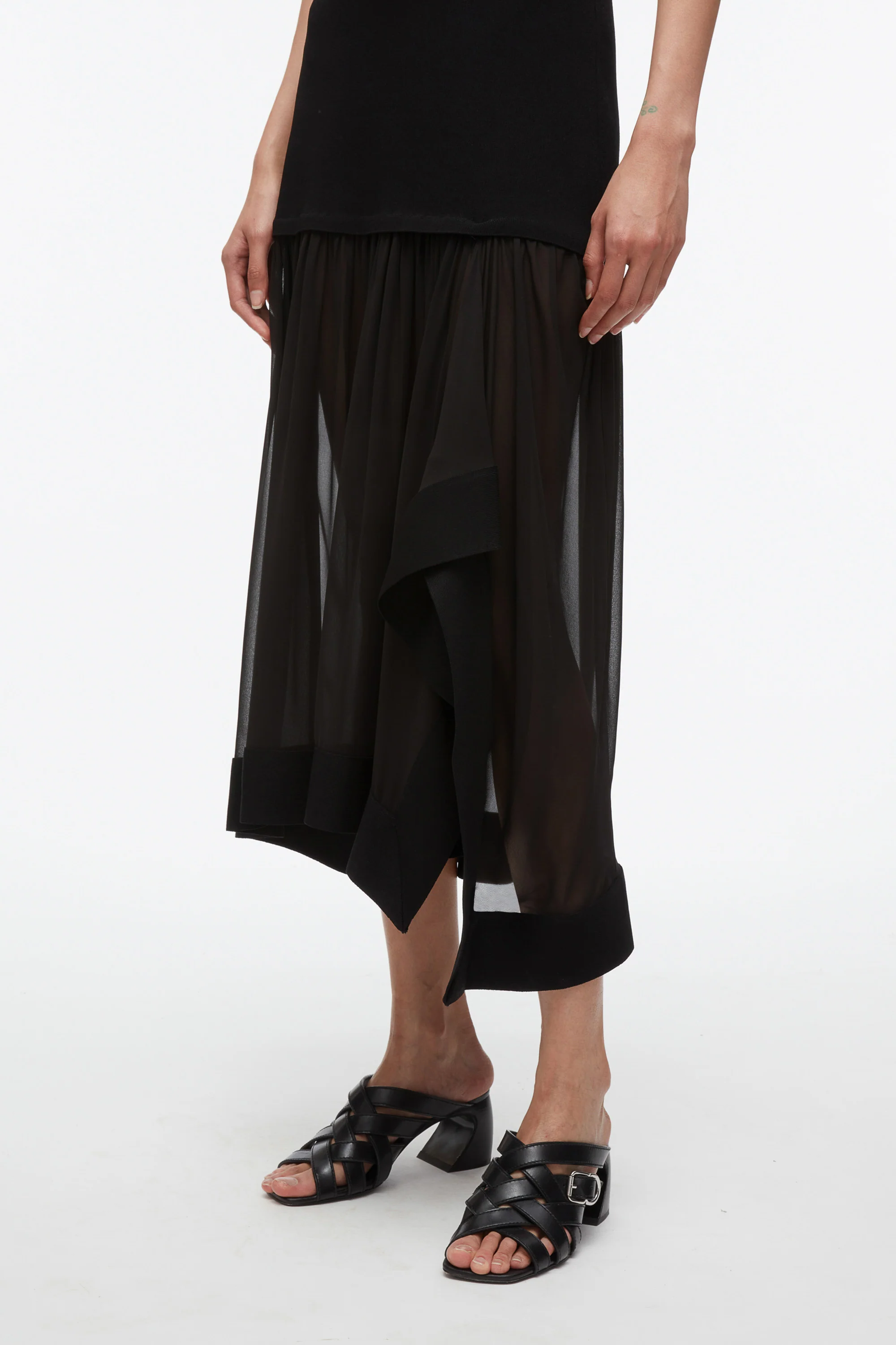 Compact Rib Dress with Chiffon Skirt - Image 11