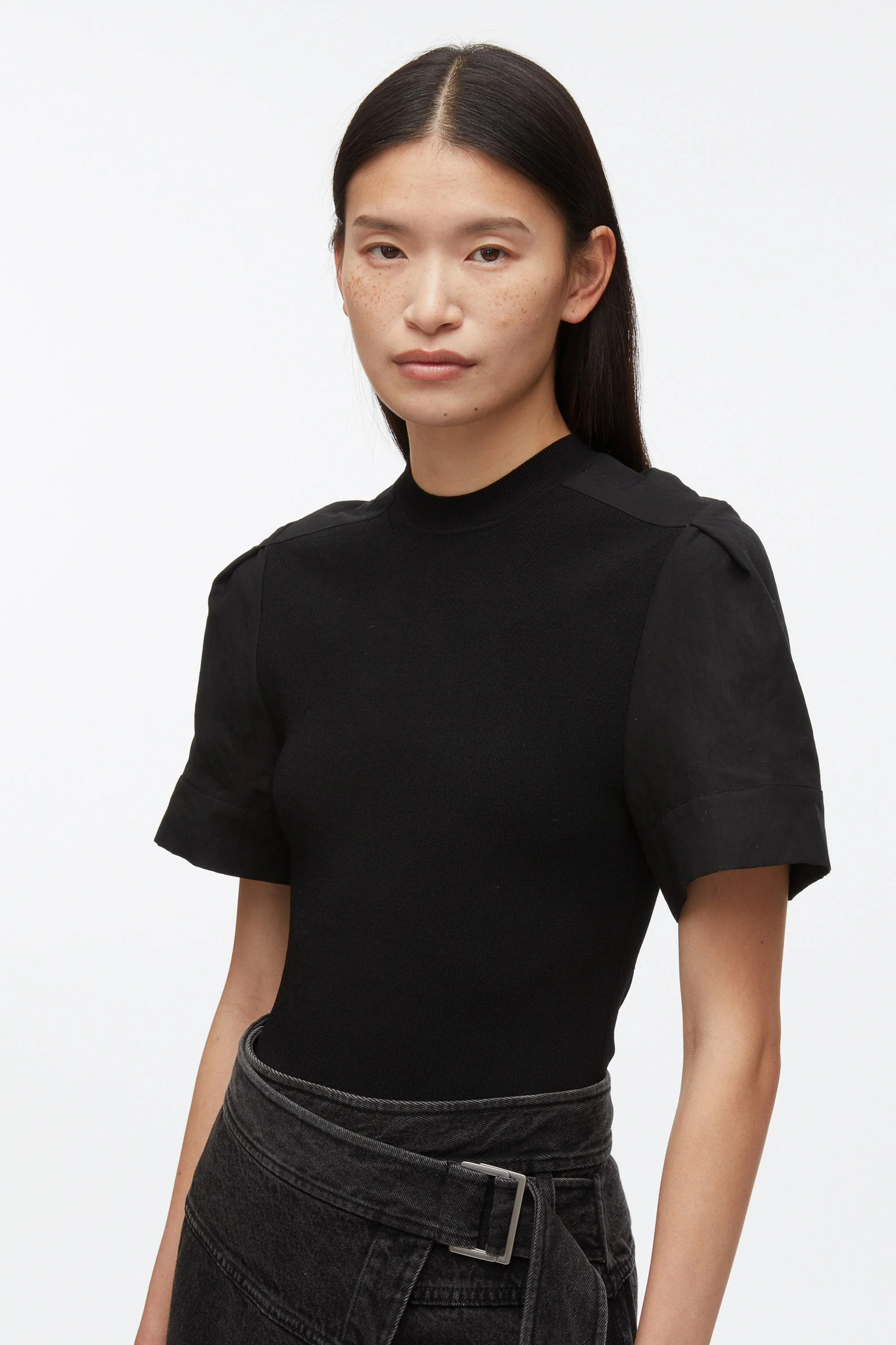 Compact Rib Top with Contrast Sleeves - Image 5