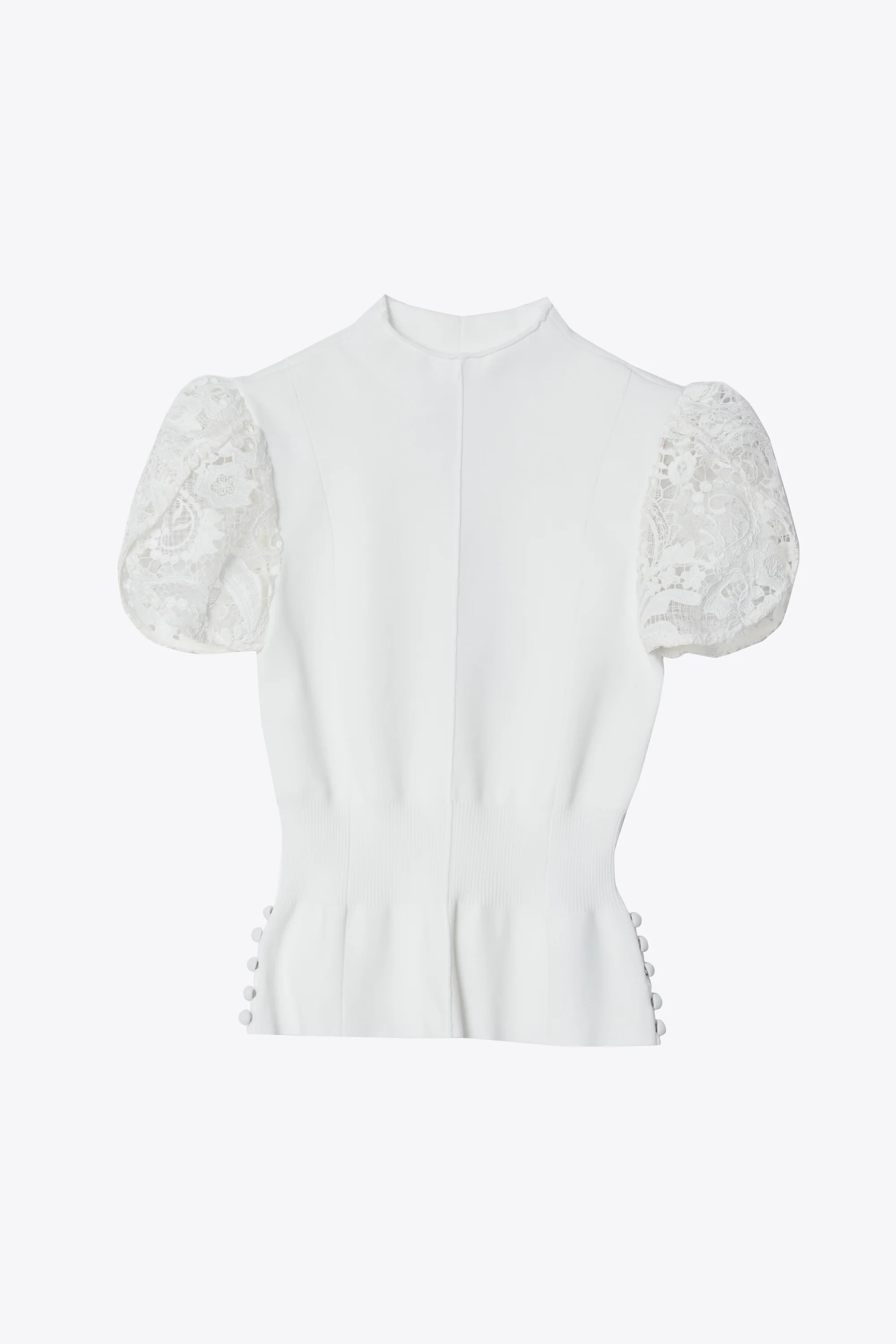 Compact Rib Tulip Top With Corded Lace Sleeves