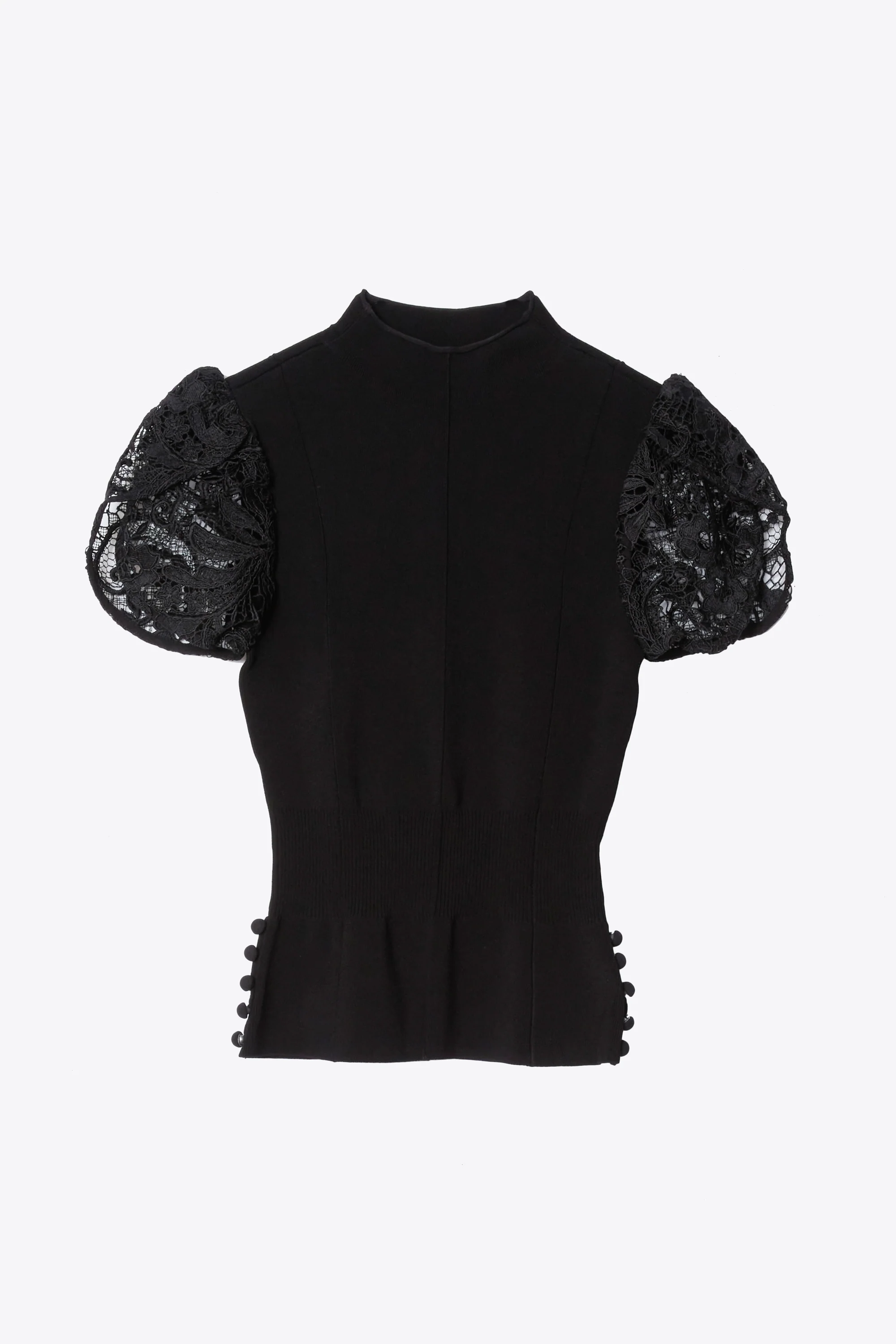 Compact Rib Tulip Top With Corded Lace Sleeves - Image 2