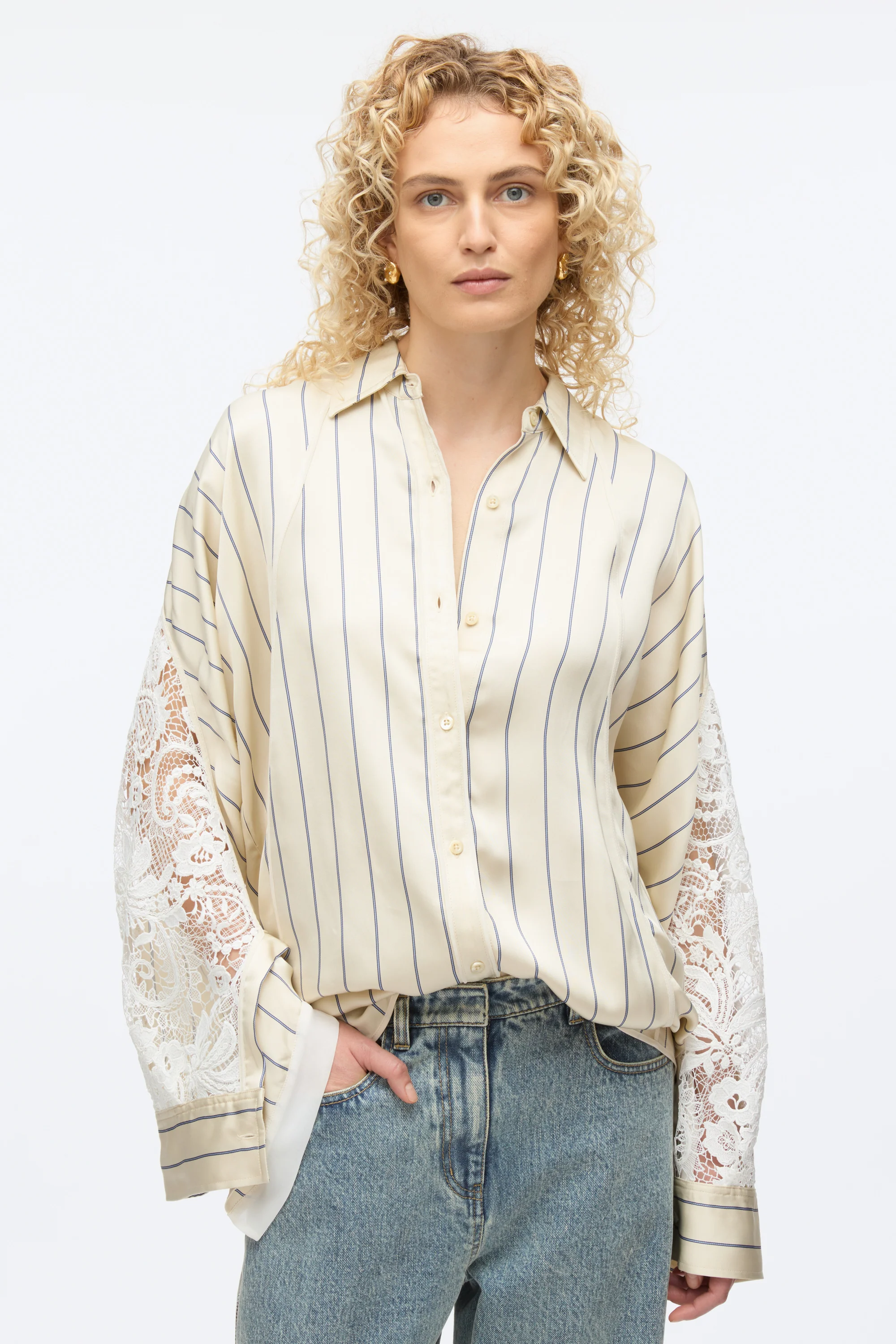 Stripe Shirt with Corded Lace - Image 6