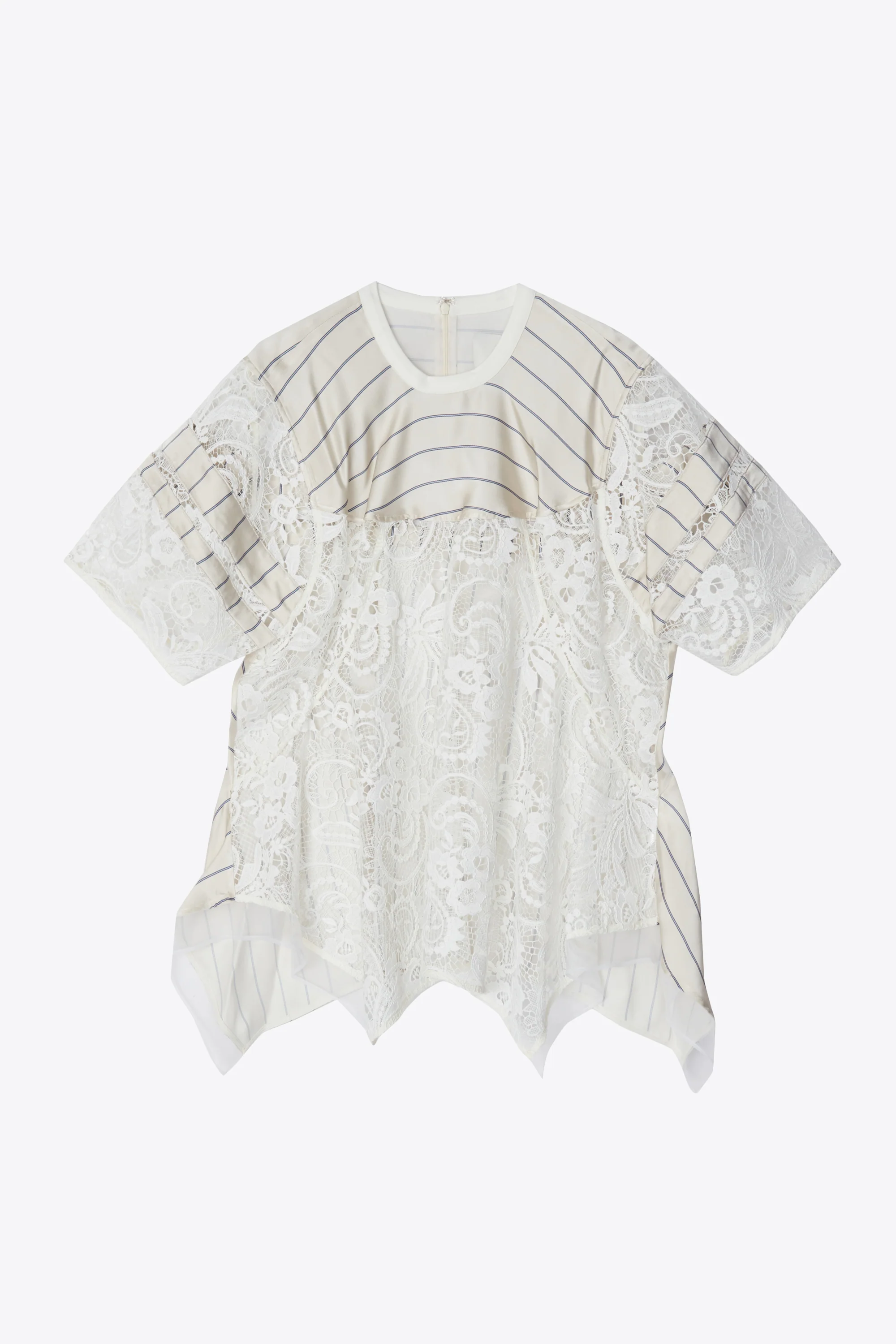 Corded Lace Stripe Short Sleeve Flounce Top