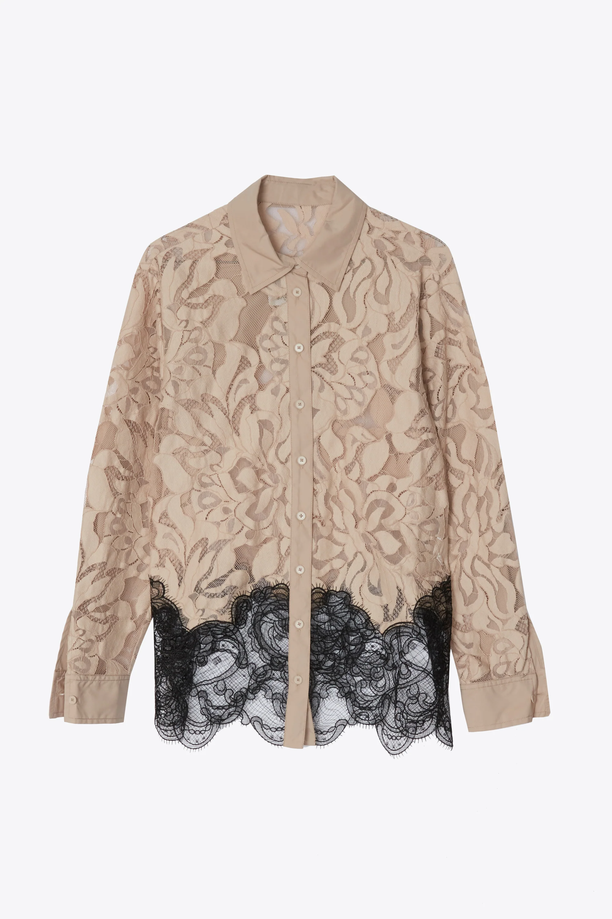 Corded Leaf Lace Long Sleeve Shirt
