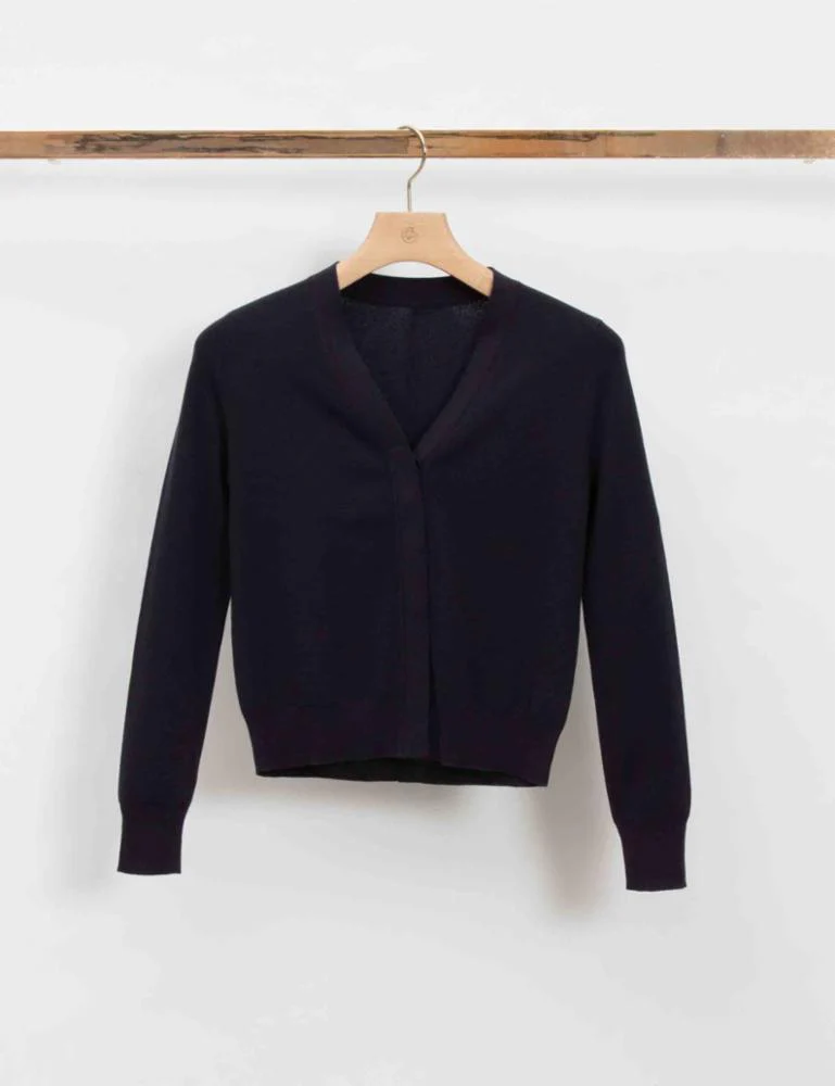 Cotton Blend Crepe V-Neck Cardigan - Image 2