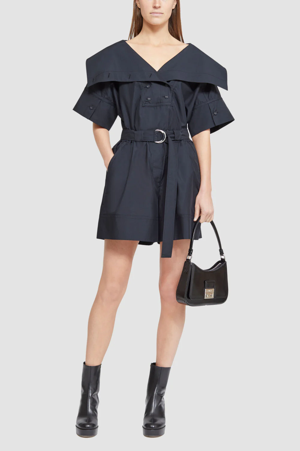 Cotton Poplin Belted Utility Romper - Image 2