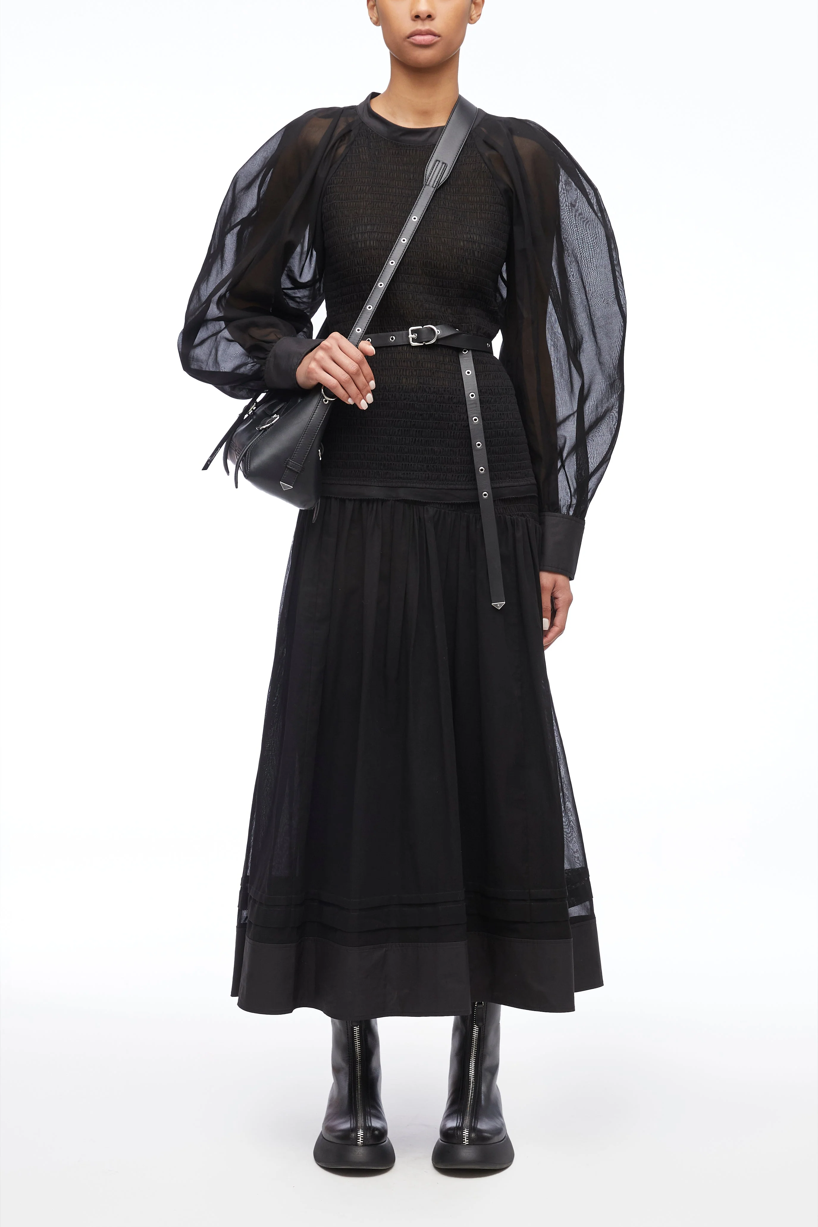 Cotton Voile Crewneck With Smocking