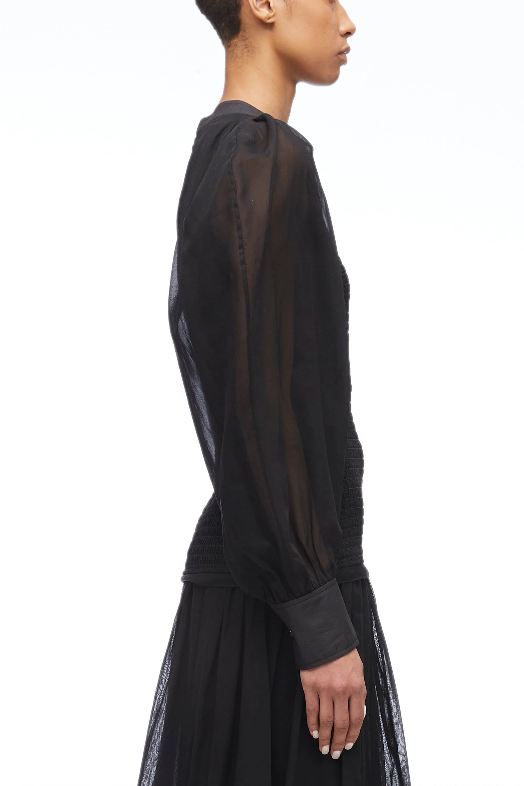 Cotton Voile Crewneck With Smocking - Image 3