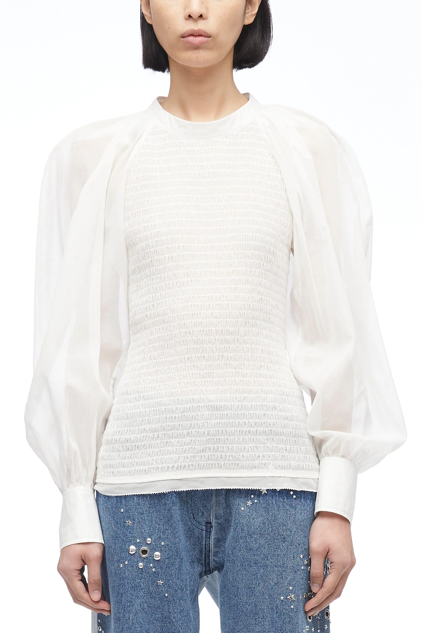 Cotton Voile Crewneck With Smocking - Image 9