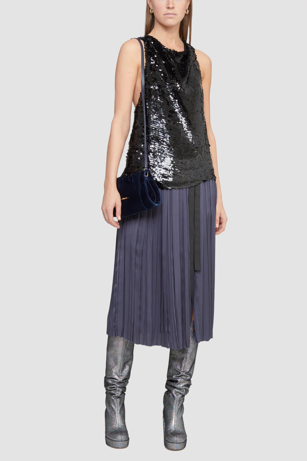 Cowl Neck Sequin Cross Back Tank