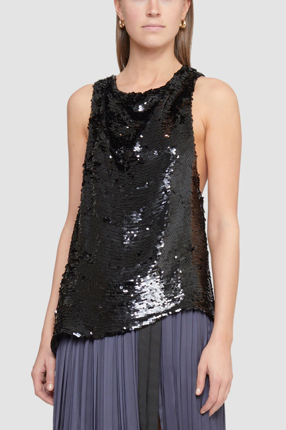Cowl Neck Sequin Cross Back Tank - Image 2