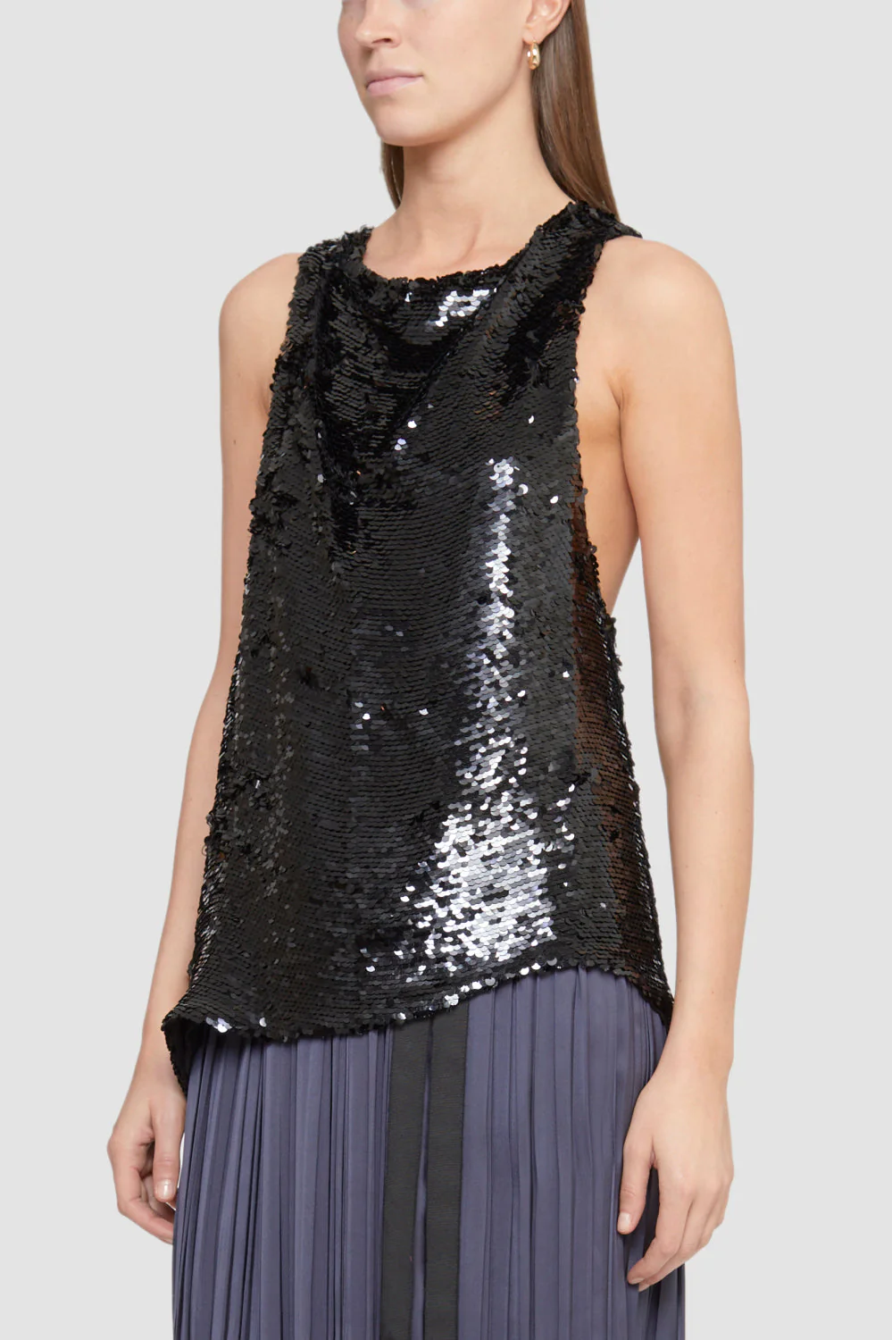 Cowl Neck Sequin Cross Back Tank - Image 3