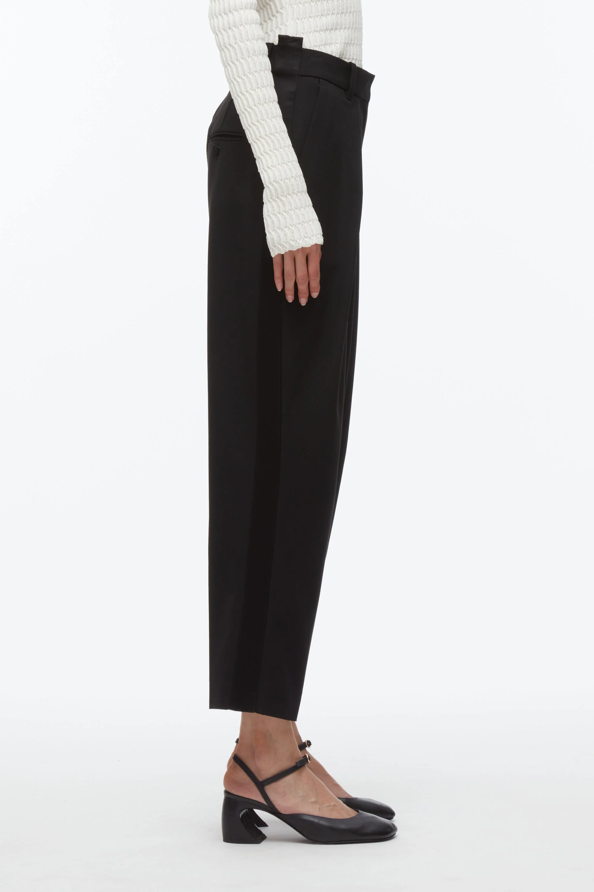 Cropped Pleated Tuxedo Trousers - Image 3