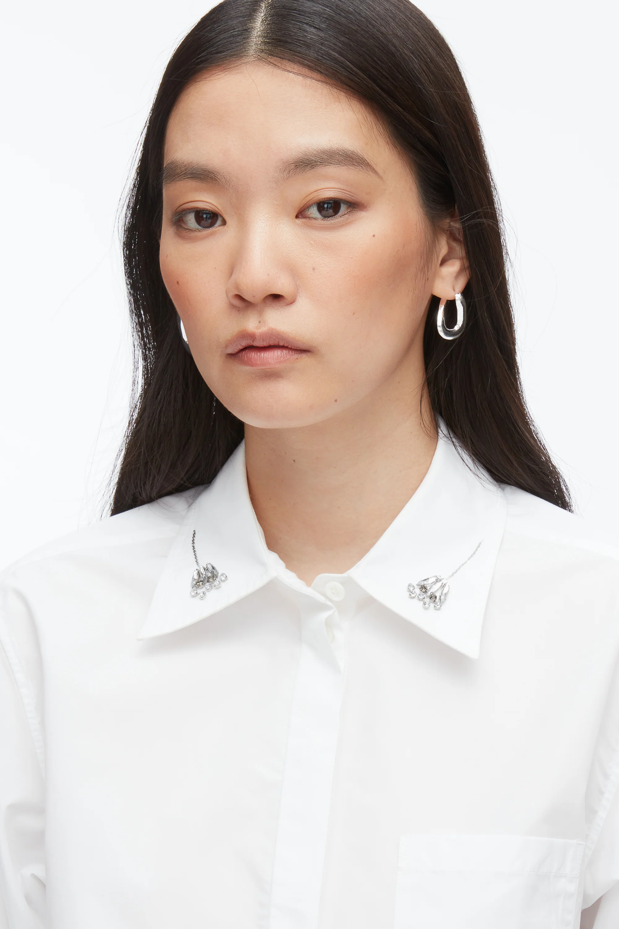 Cropped Shirt with Embroidered Collar - Image 12