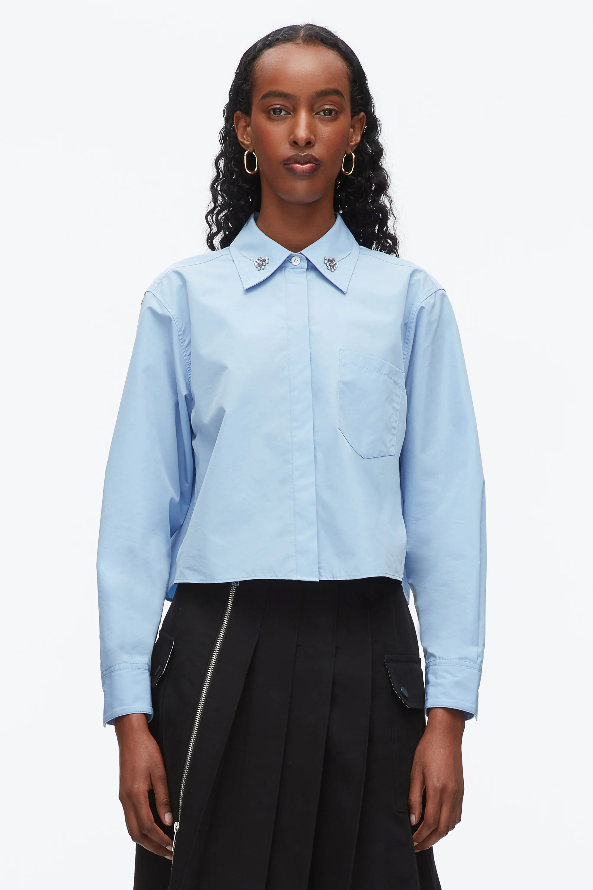Cropped Shirt with Embroidered Collar - Image 3