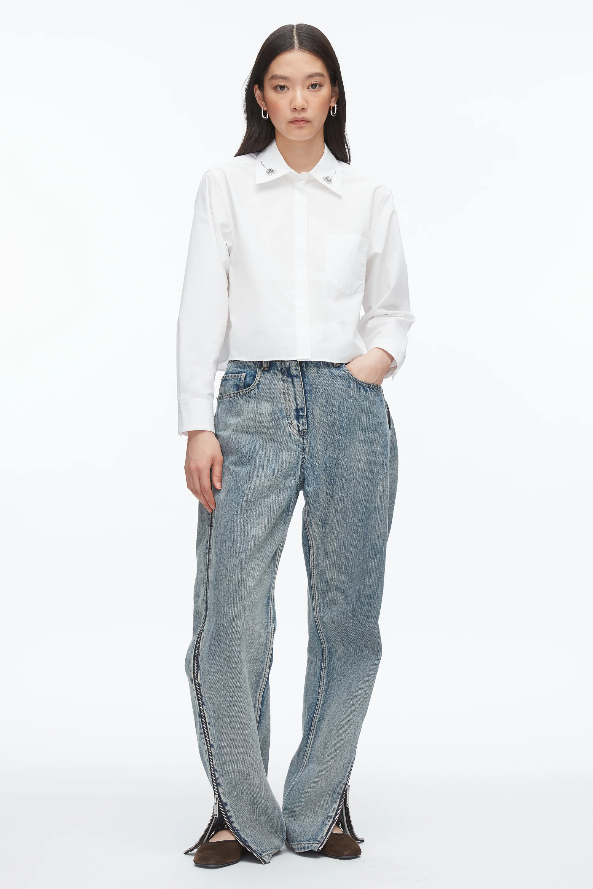 Cropped Shirt with Embroidered Collar - Image 7