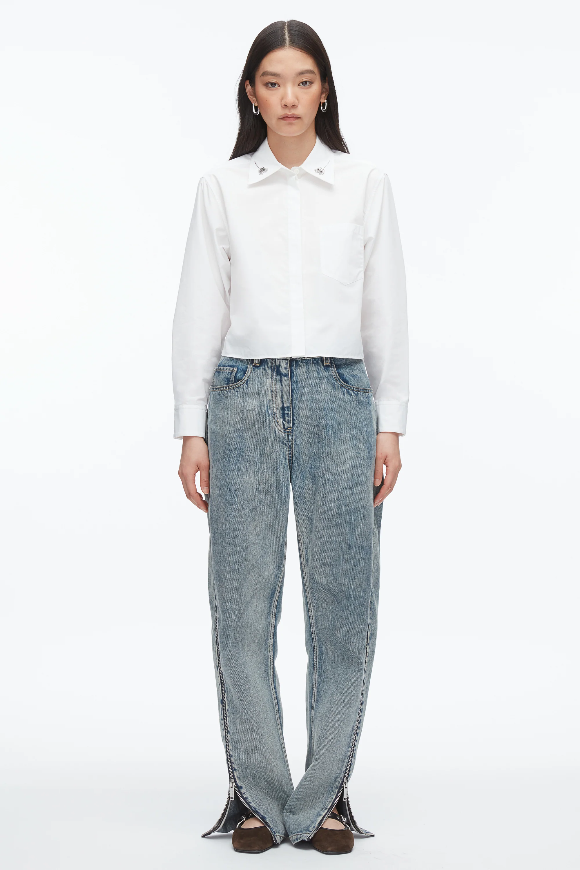 Cropped Shirt with Embroidered Collar - Image 8