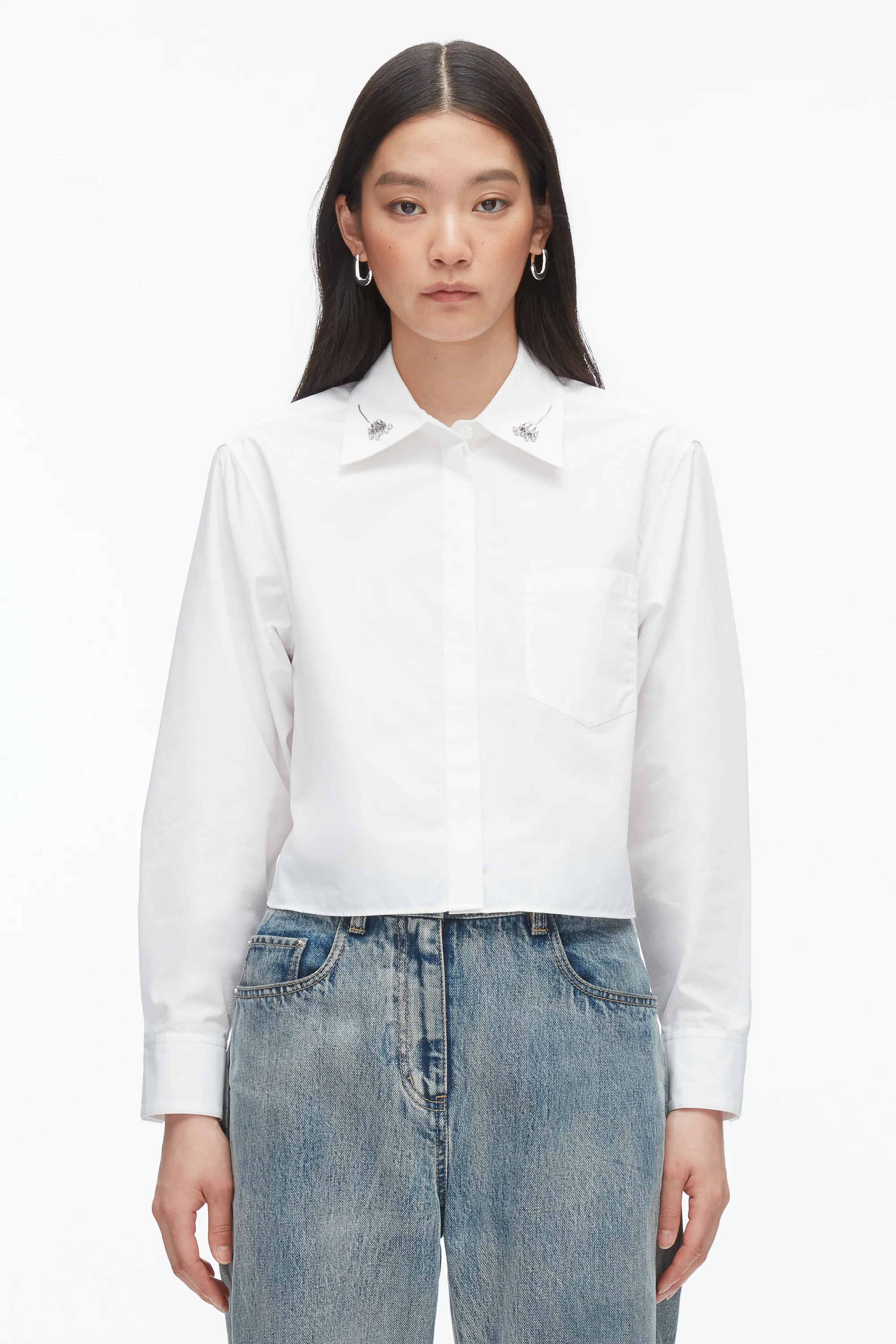 Cropped Shirt with Embroidered Collar - Image 9