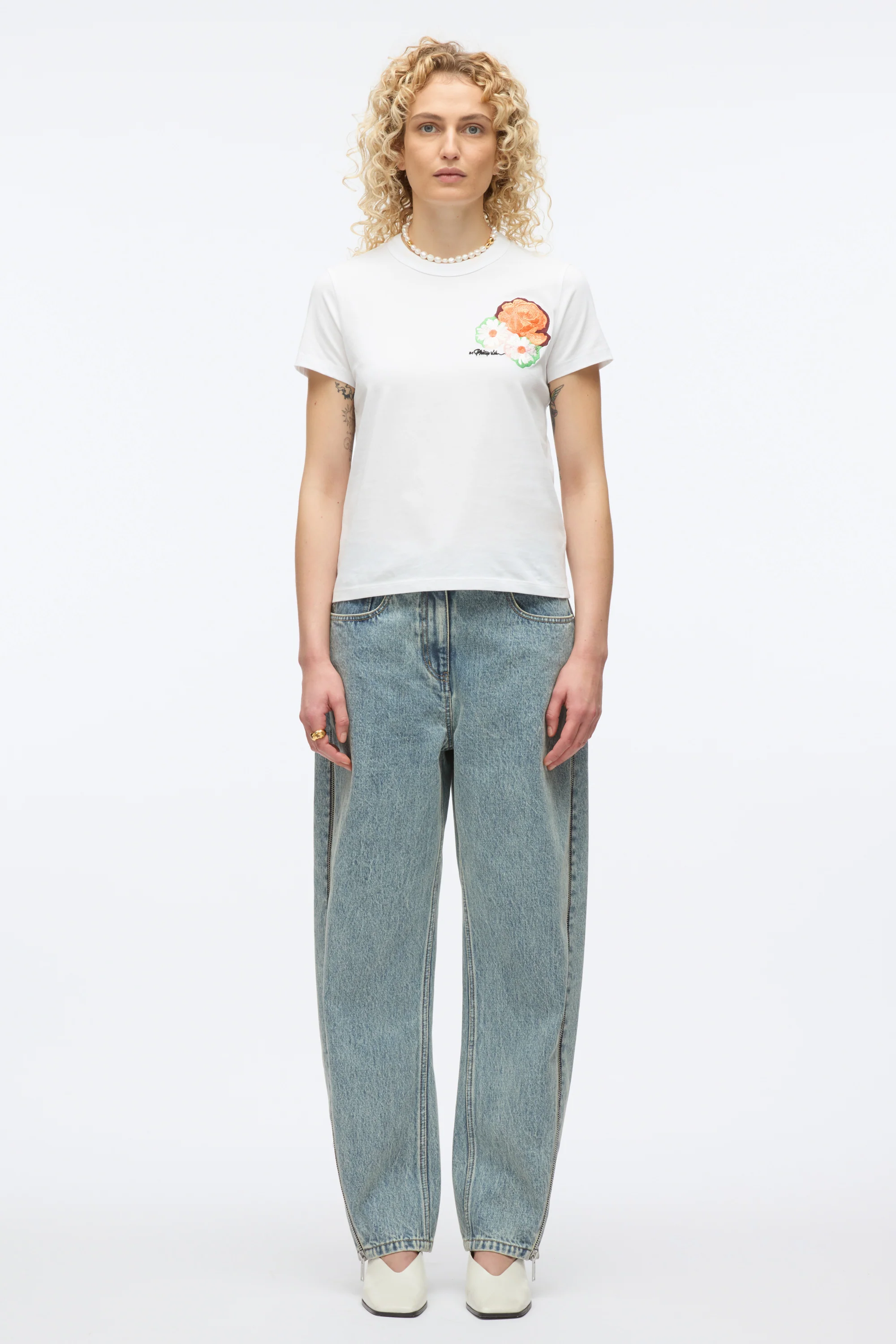 Cropped Tee with Bouquet Embroidery - Image 2