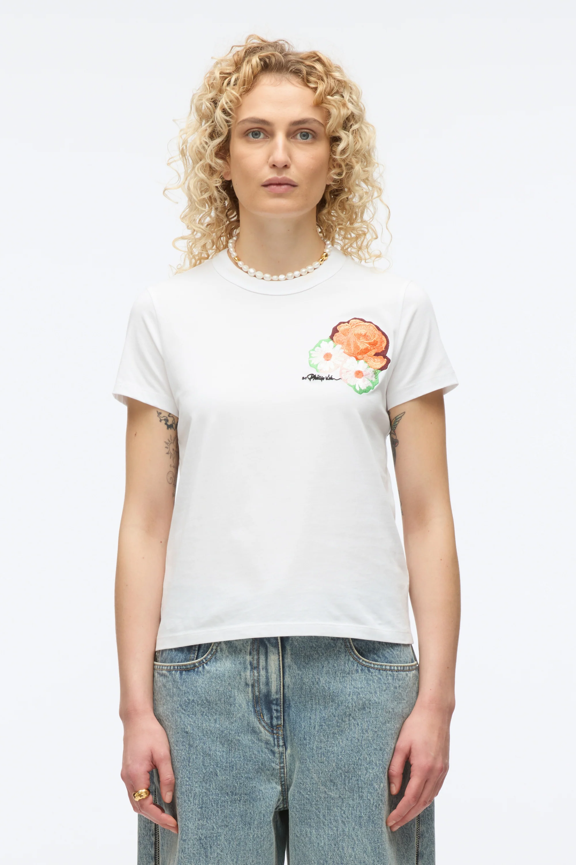 Cropped Tee with Bouquet Embroidery - Image 3