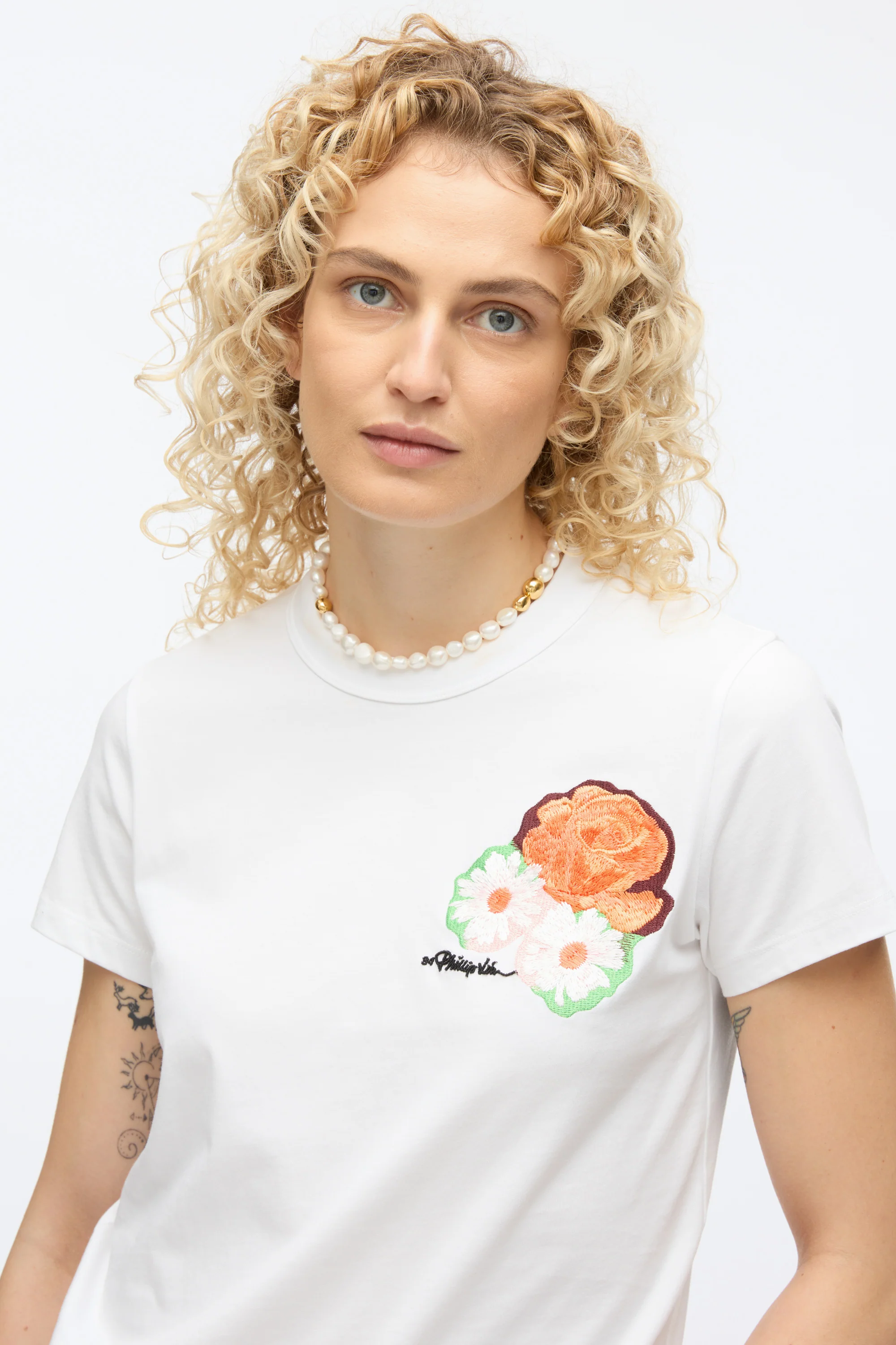 Cropped Tee with Bouquet Embroidery - Image 6