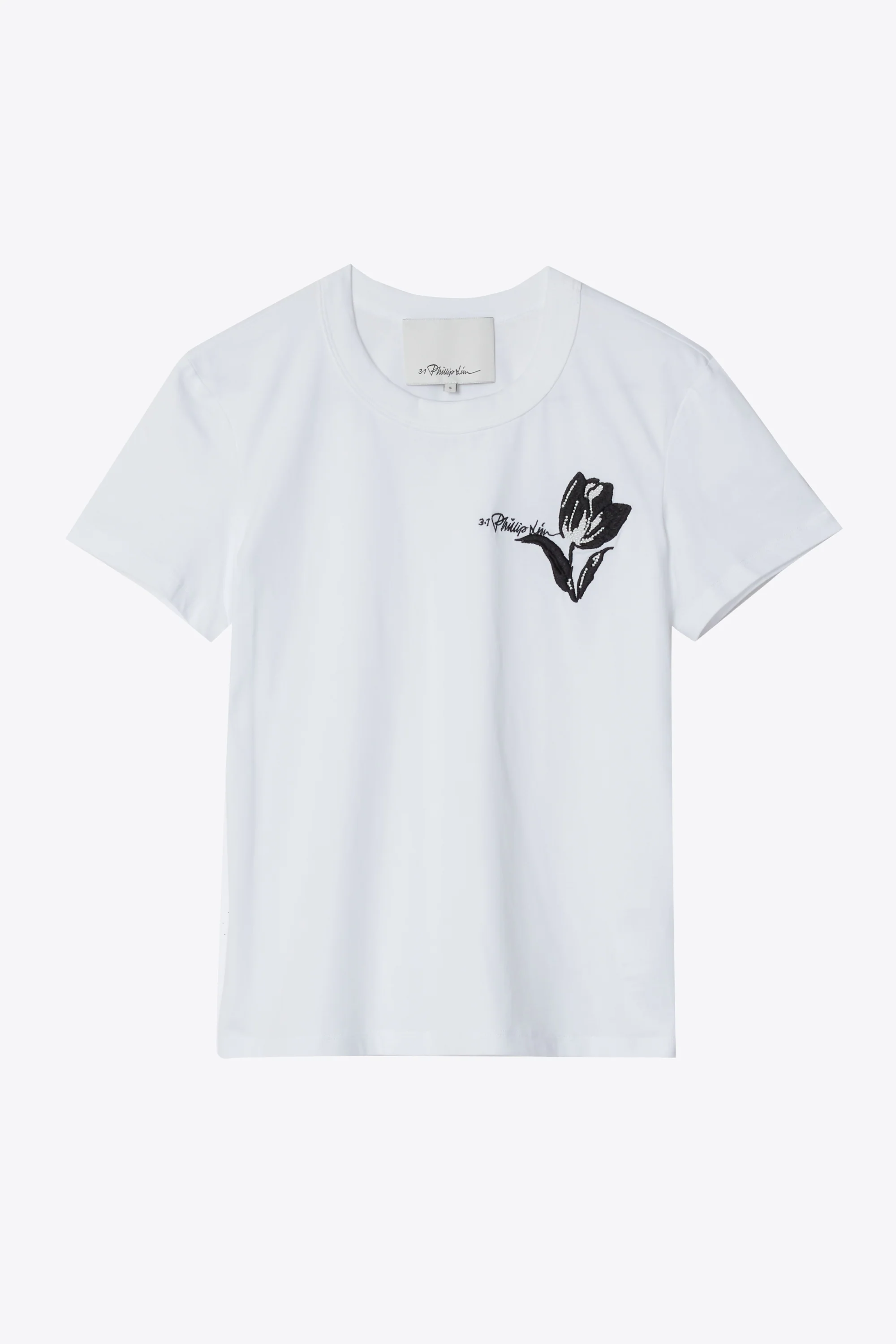 Cropped Short Sleeve Tee With Tulip Embelishment - Image 2