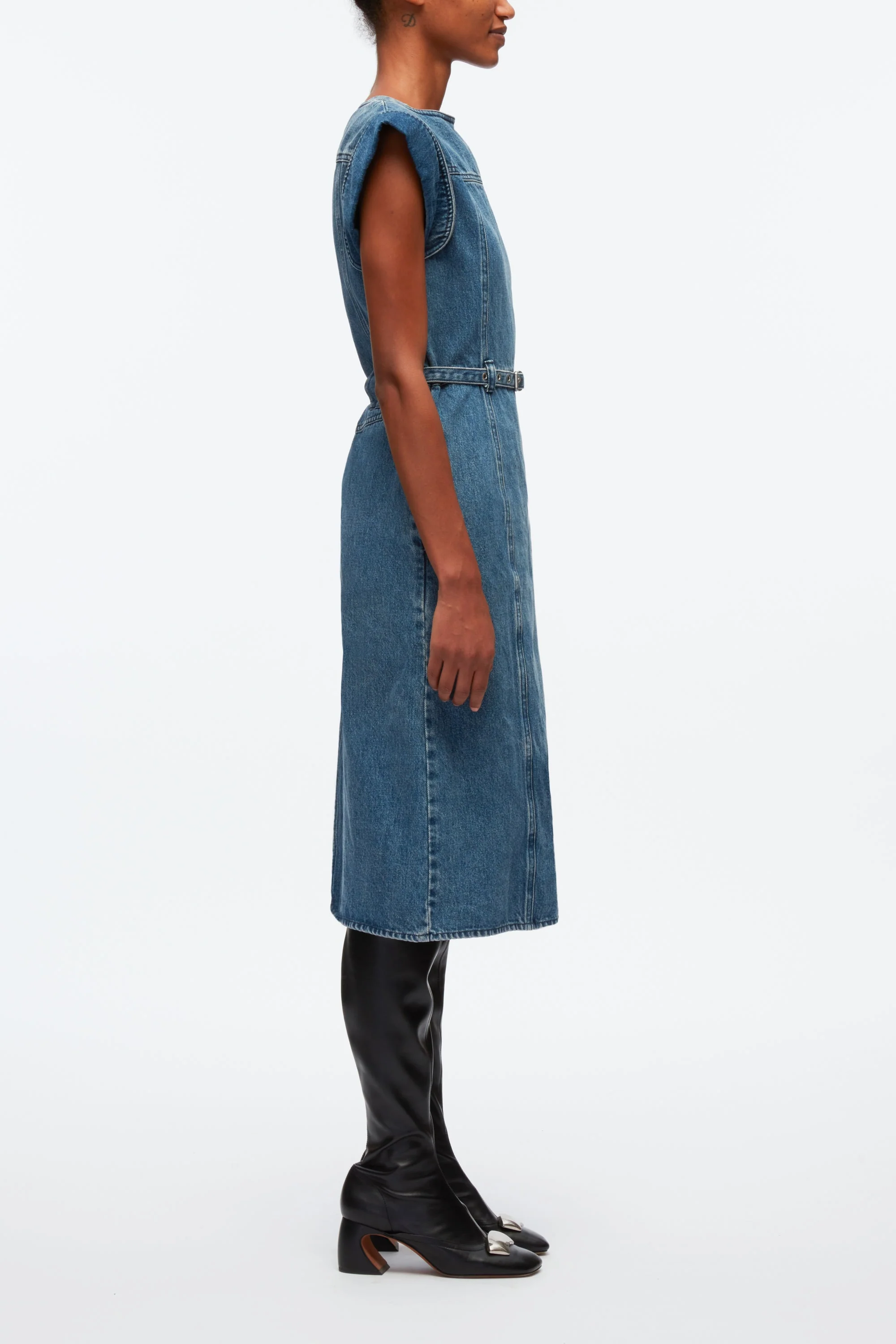 Deconstructed Belted Denim Dress - Image 2