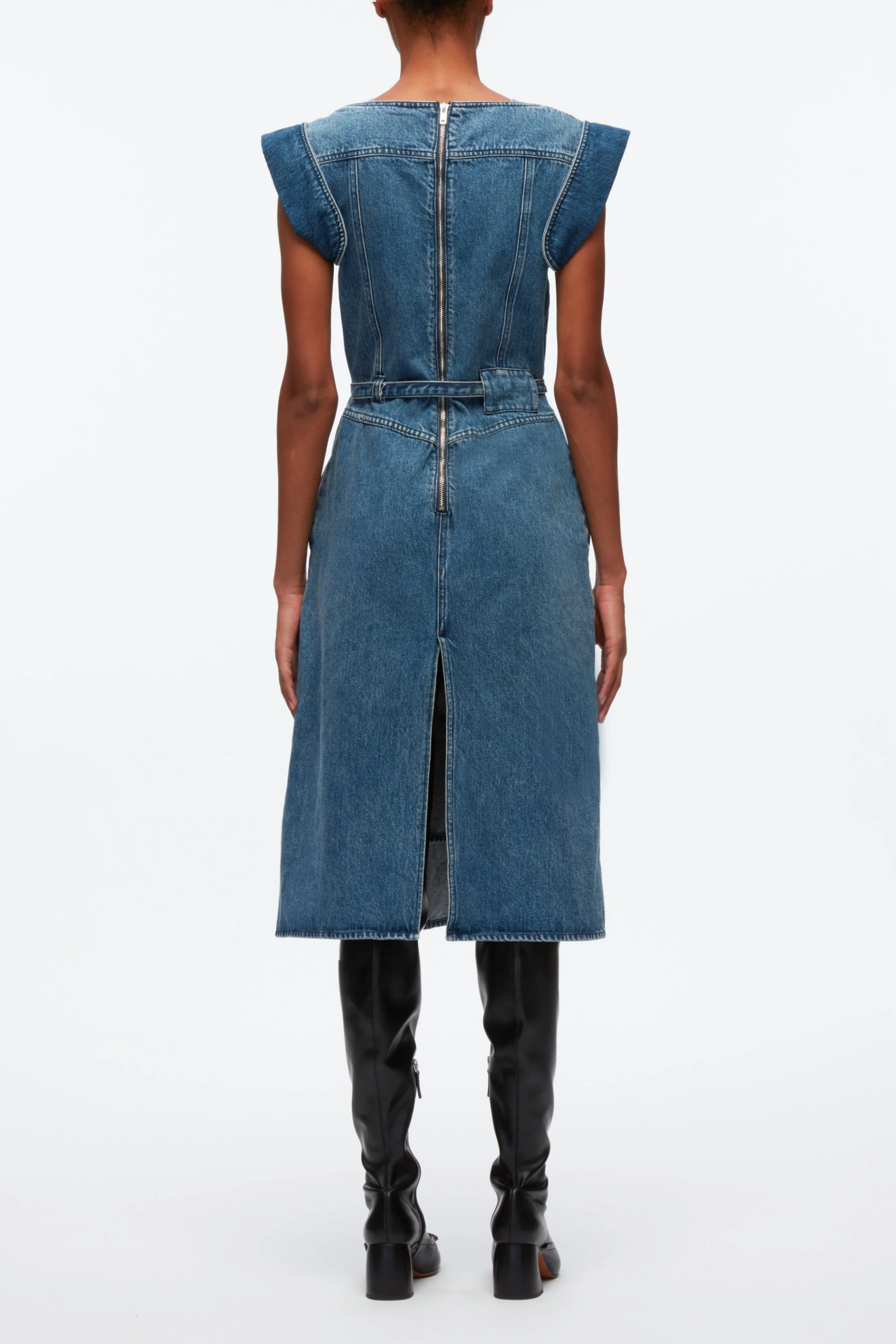 Deconstructed Belted Denim Dress - Image 3