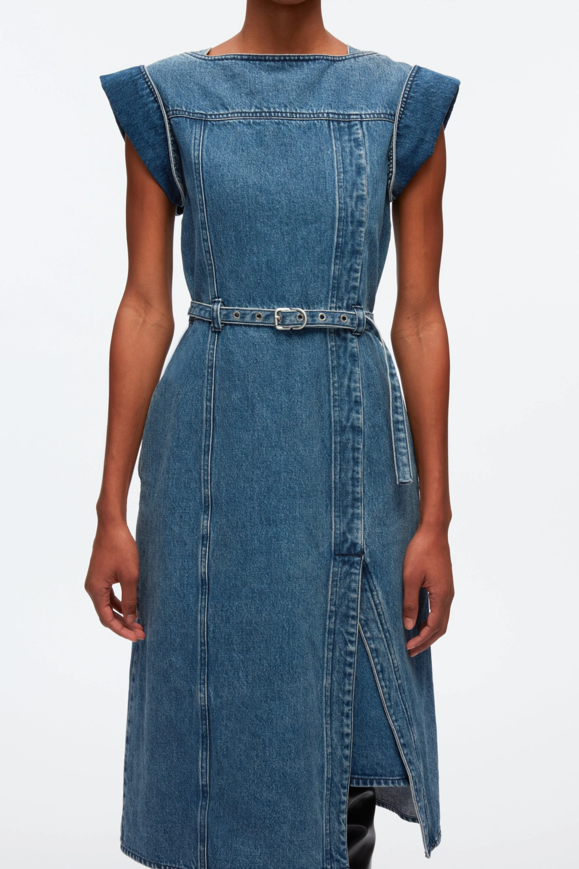 Deconstructed Belted Denim Dress - Image 4