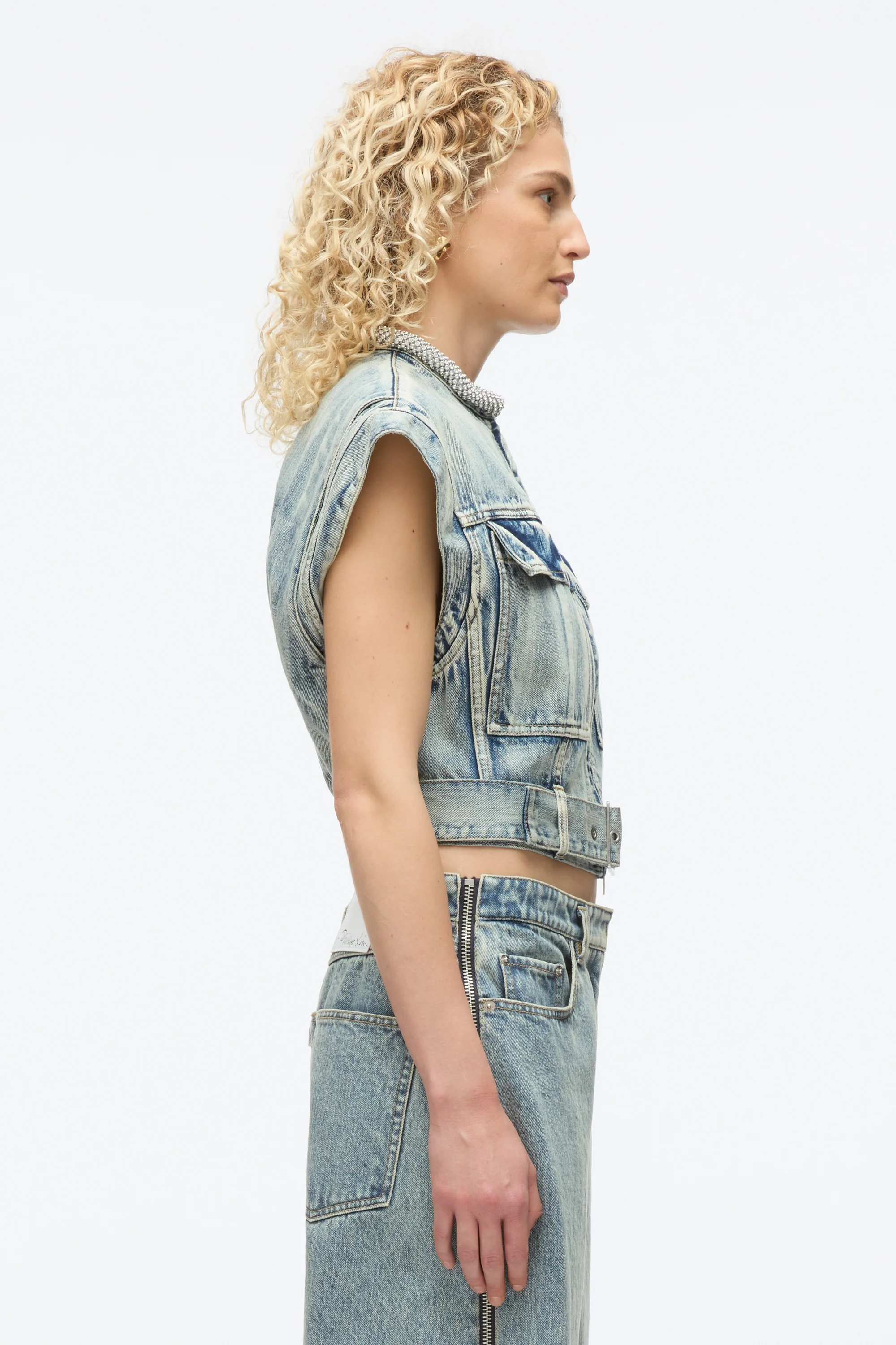 Denim Vest with Crystal Necklace - Image 3