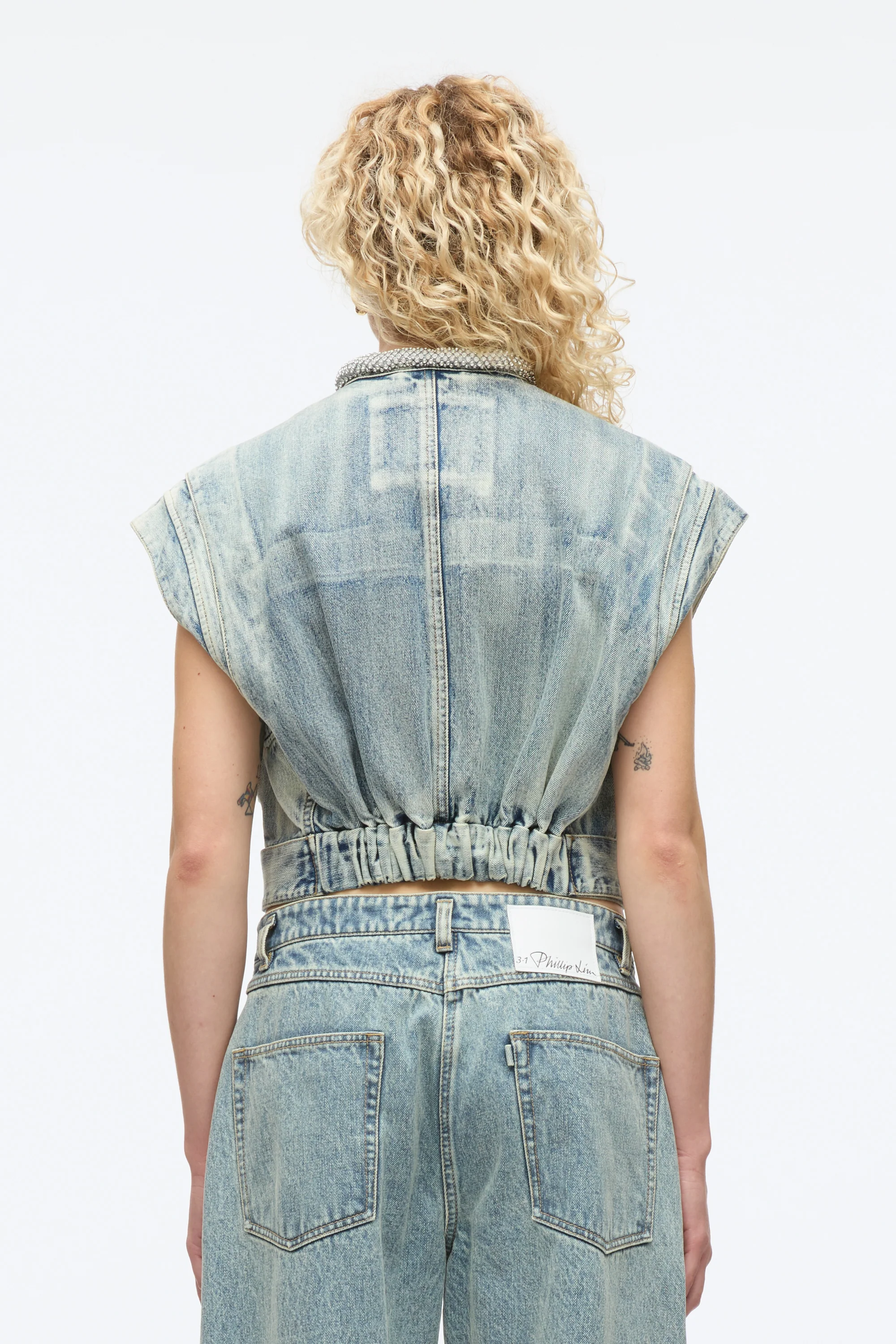 Denim Vest with Crystal Necklace - Image 4