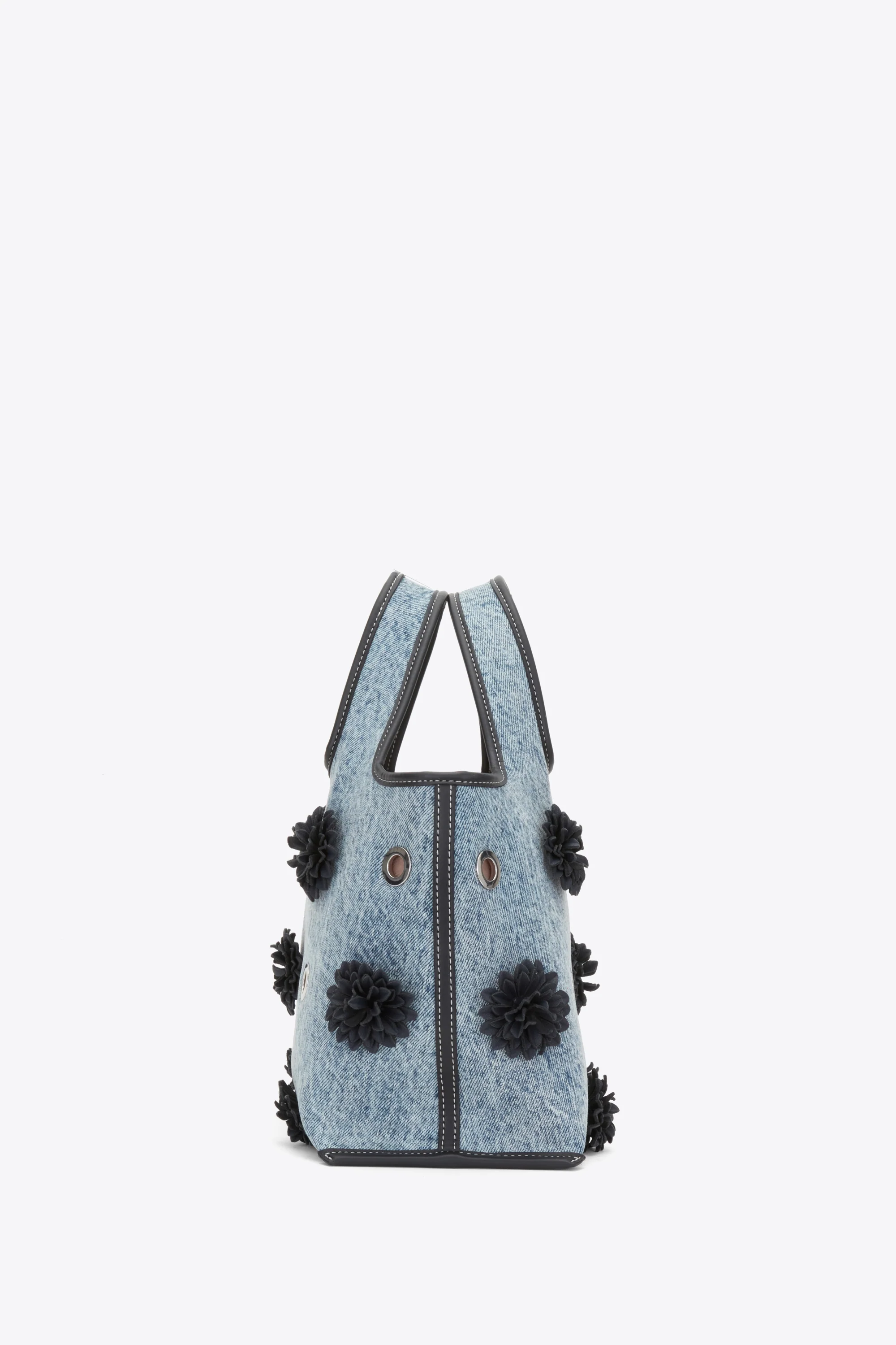 Denim Mini Market Tote with Leather Flowers - Image 2