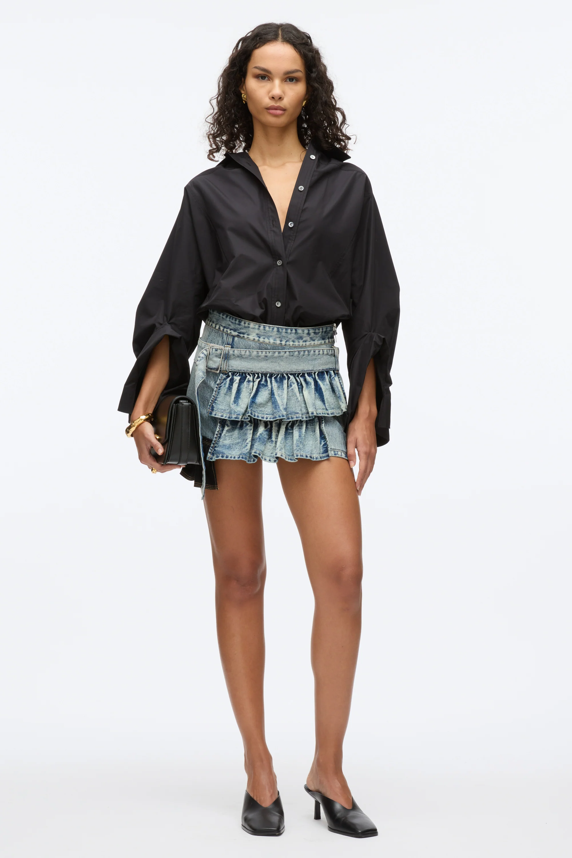 Ruffle Denim Mini Skirt