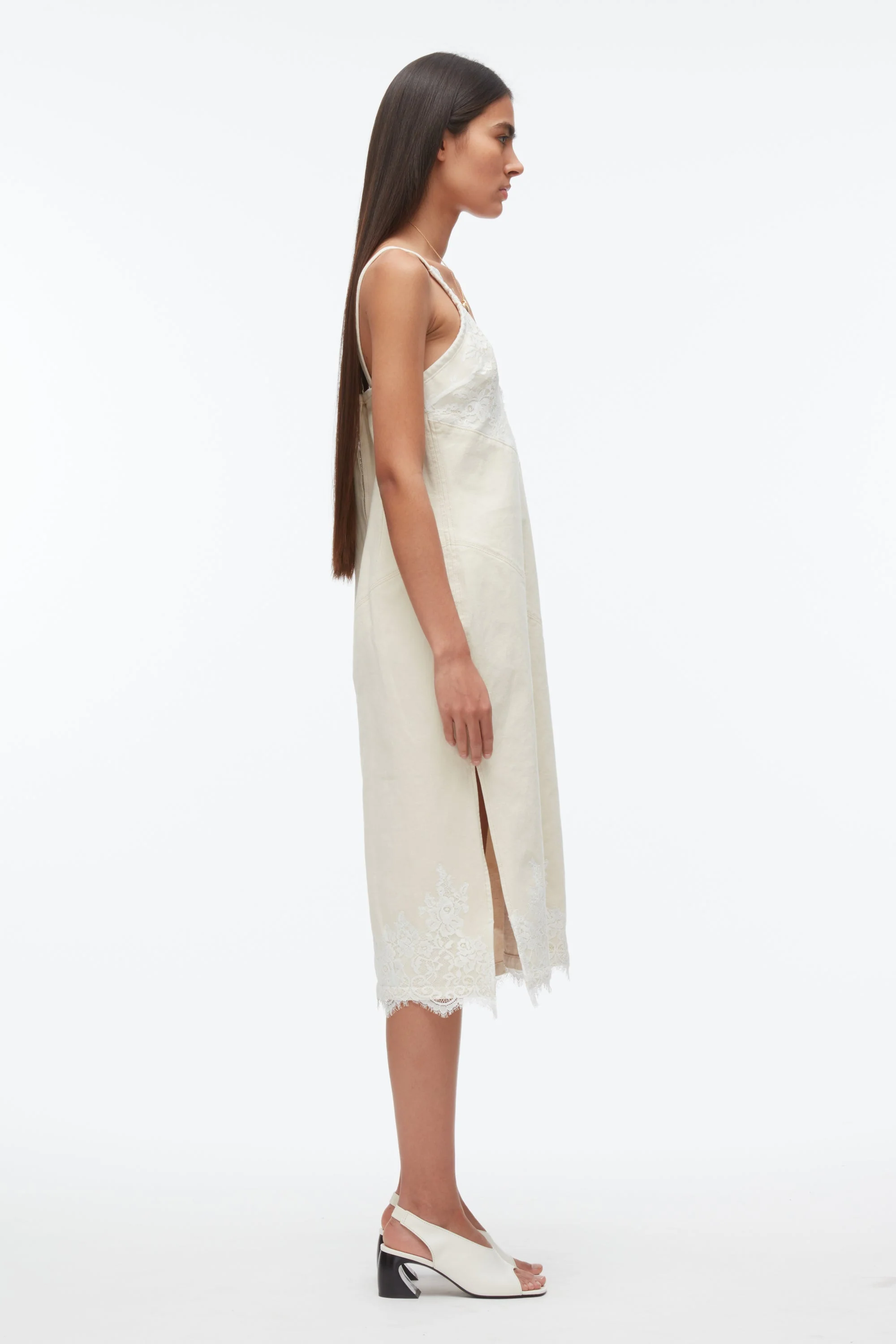 Denim Slip Dress With Lace - Image 3