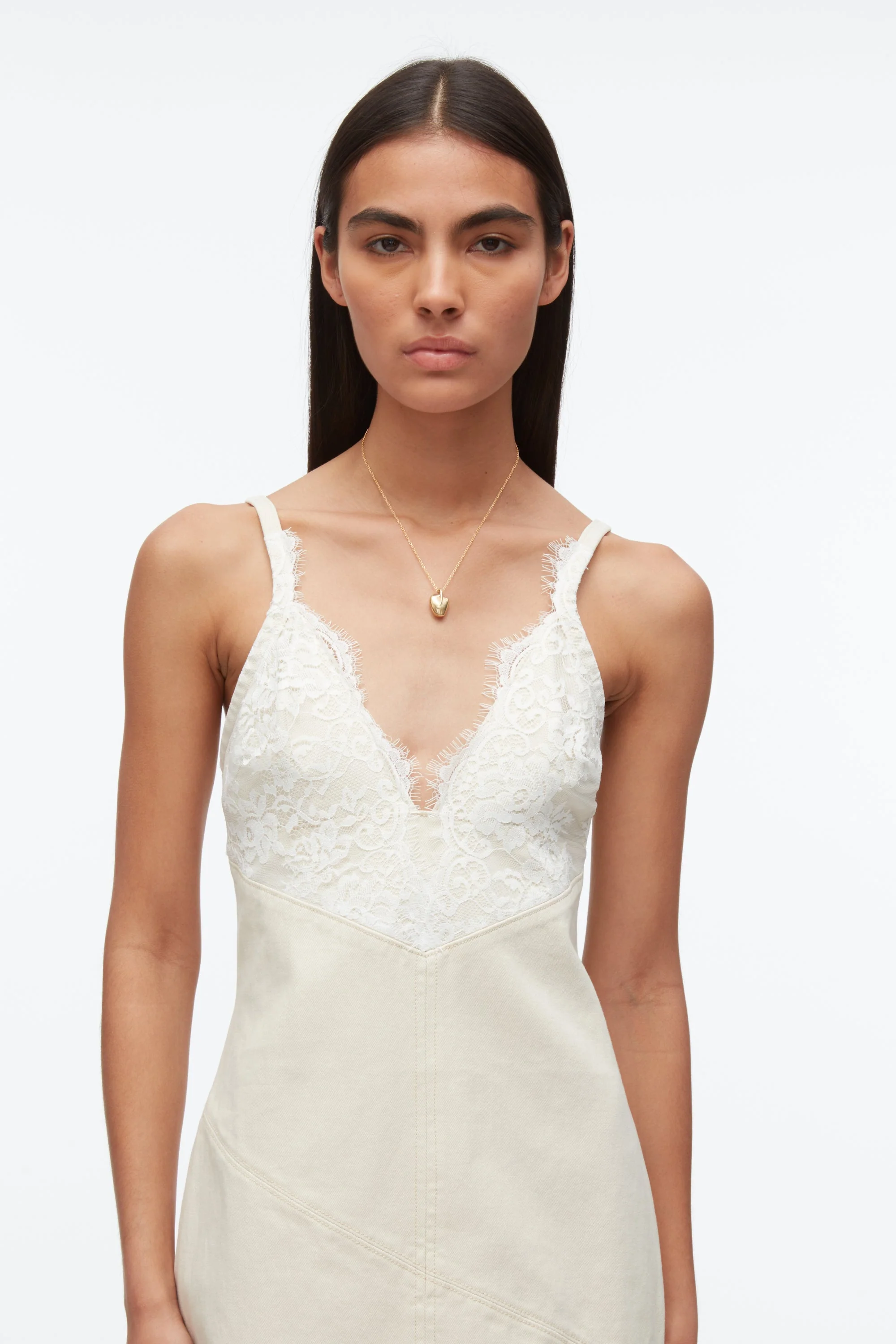 Denim Slip Dress With Lace - Image 5