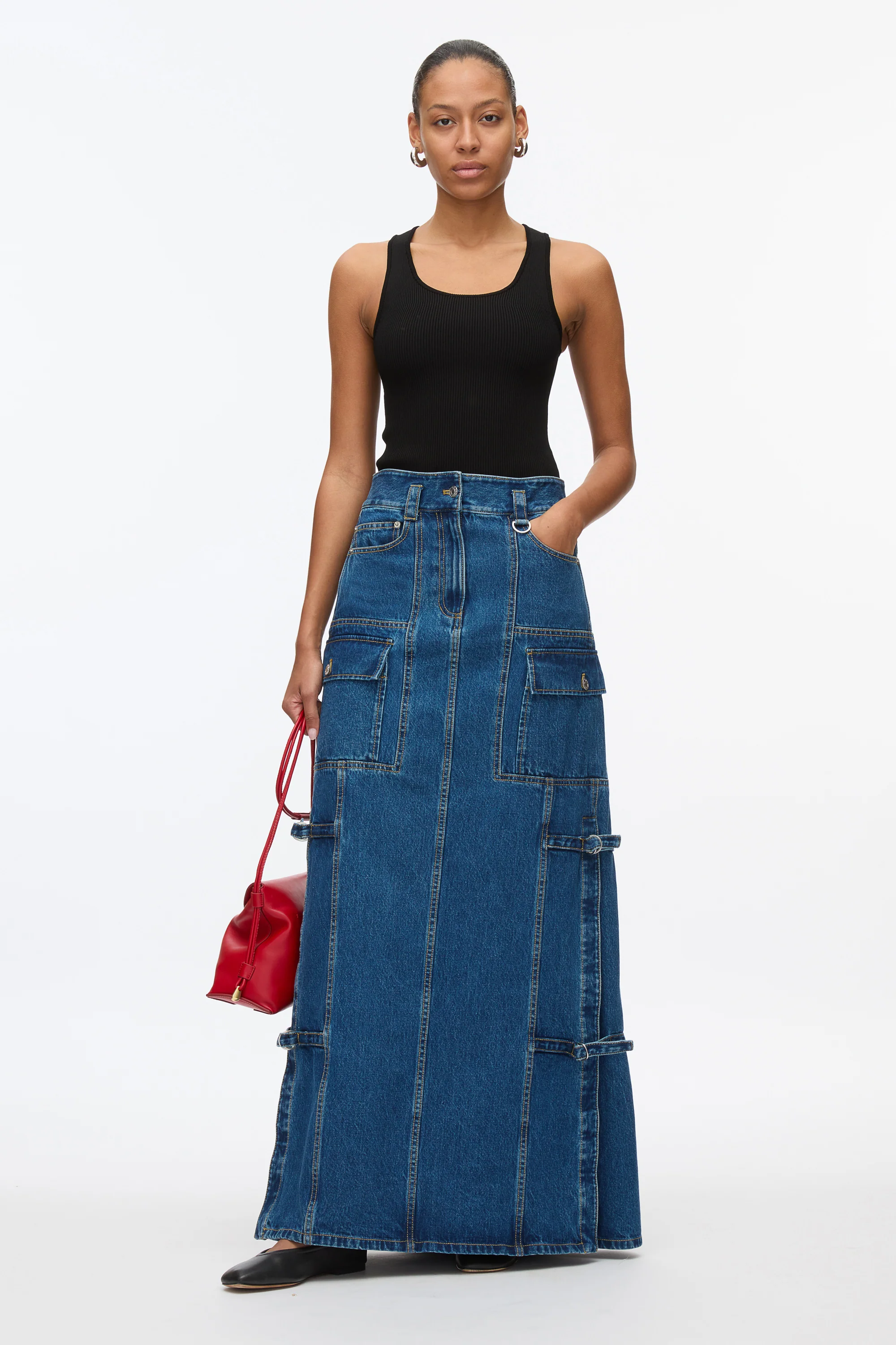 Denim Cargo Maxi Skirt