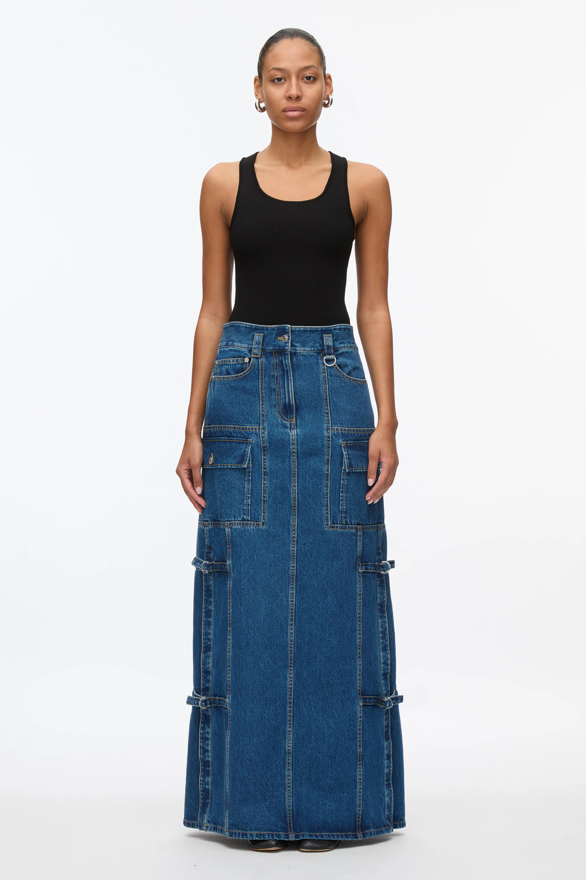 Denim Cargo Maxi Skirt - Image 2