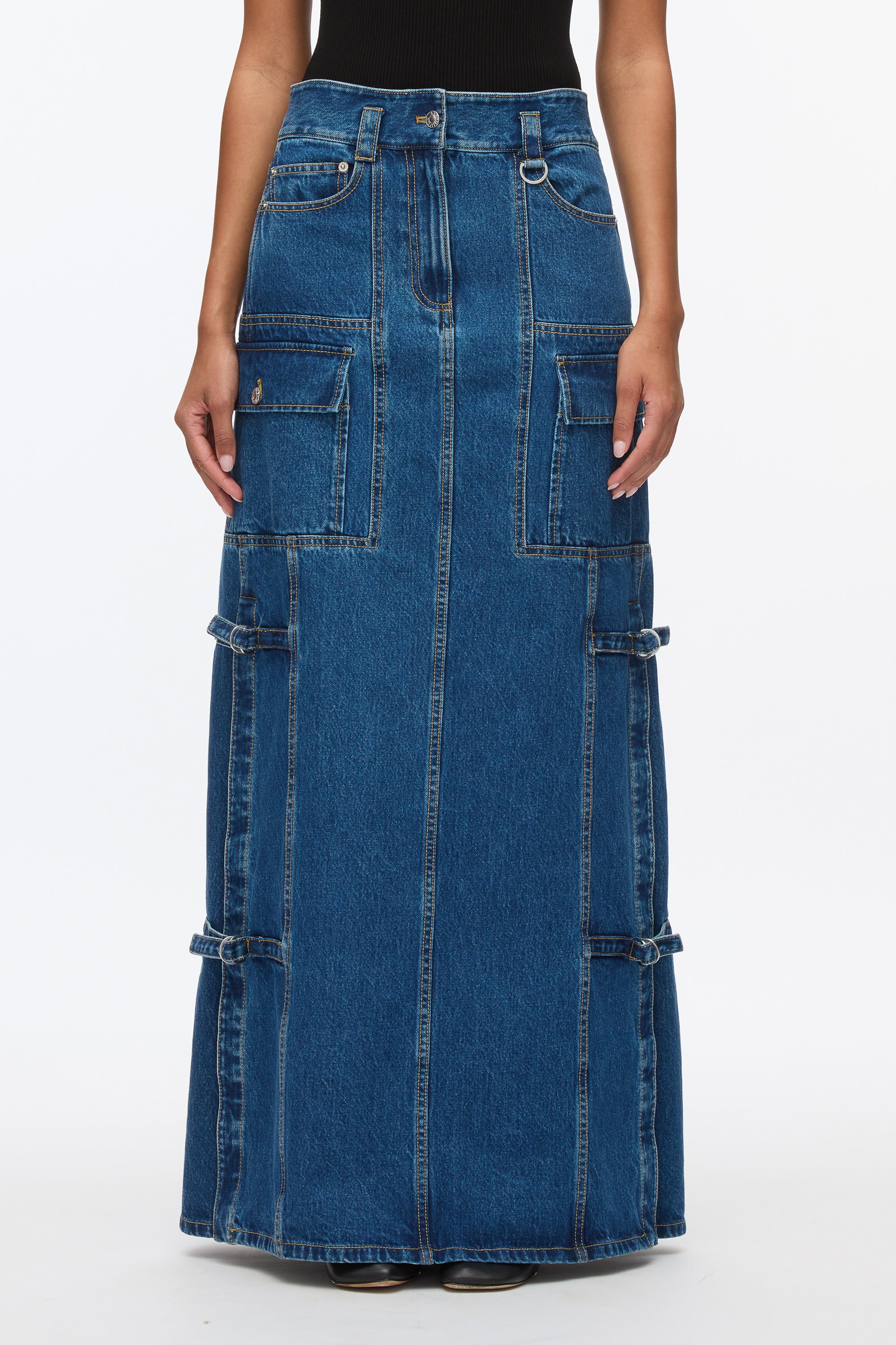 Denim Cargo Maxi Skirt - Image 3