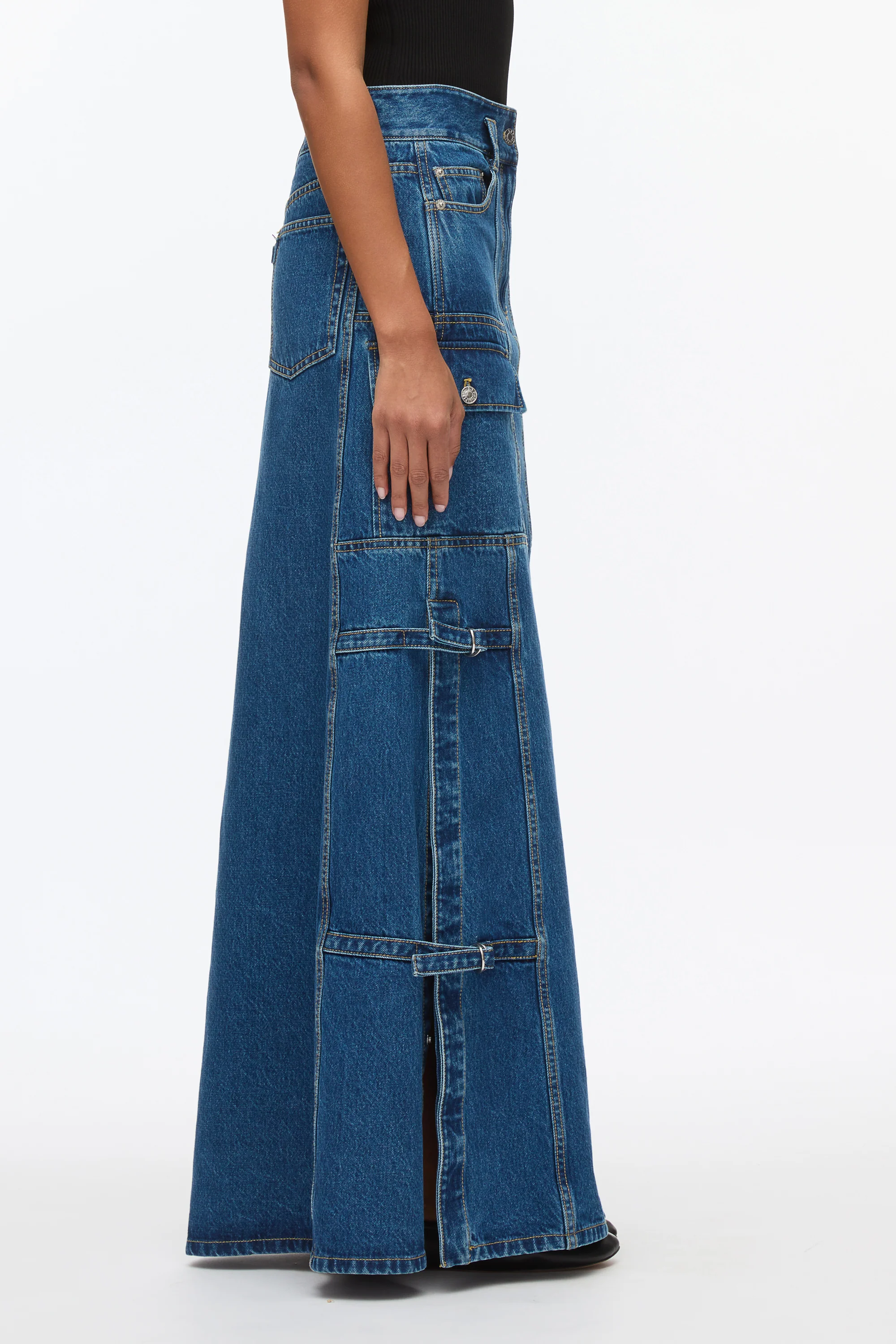 Denim Cargo Maxi Skirt - Image 4