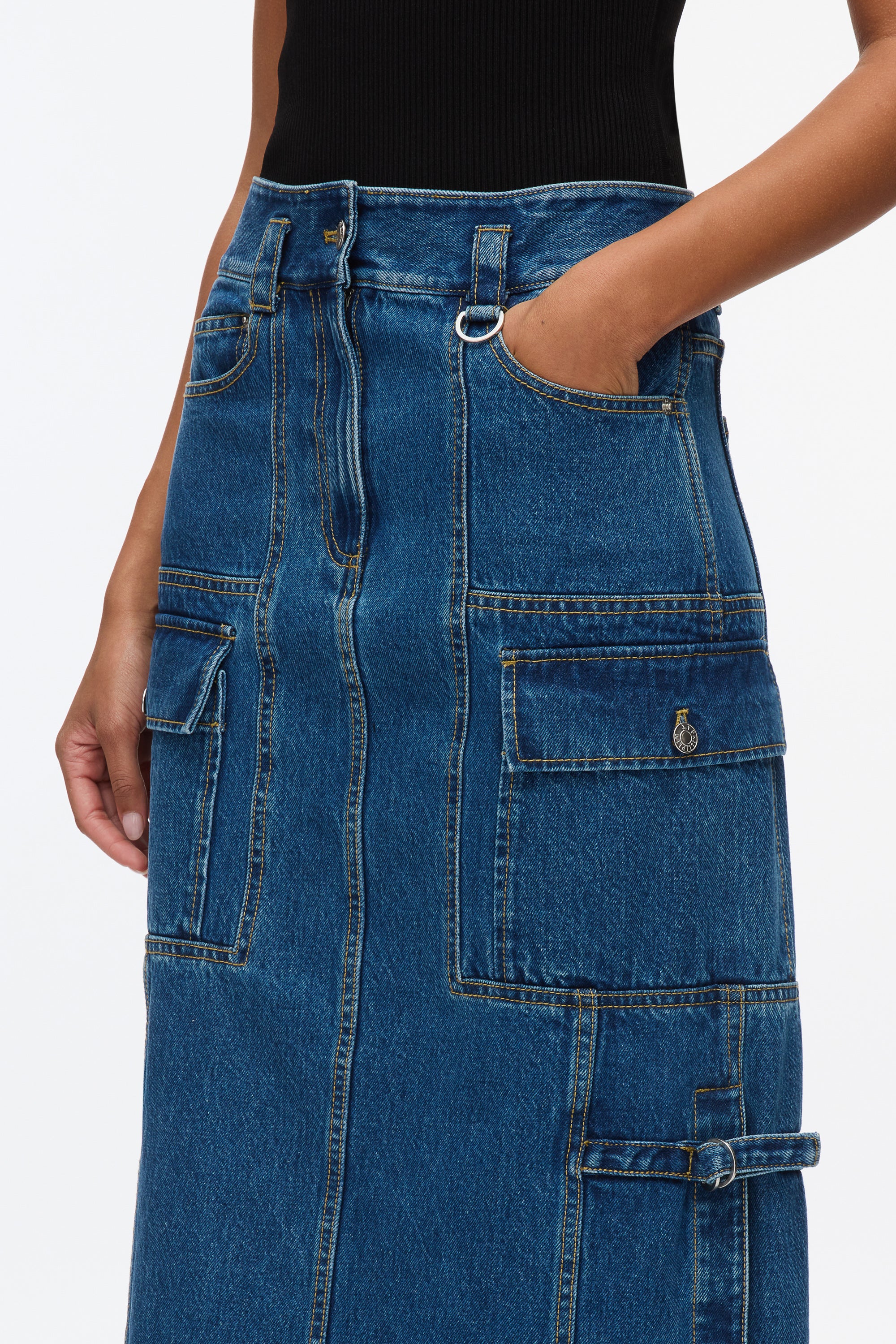 Denim Cargo Maxi Skirt - Image 6
