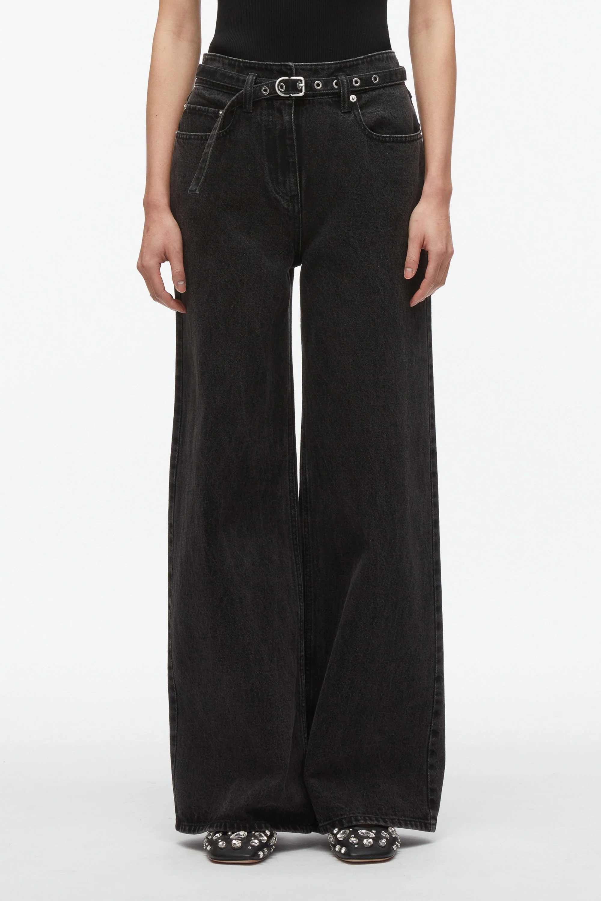 Wide Leg Belted Jeans - Image 3