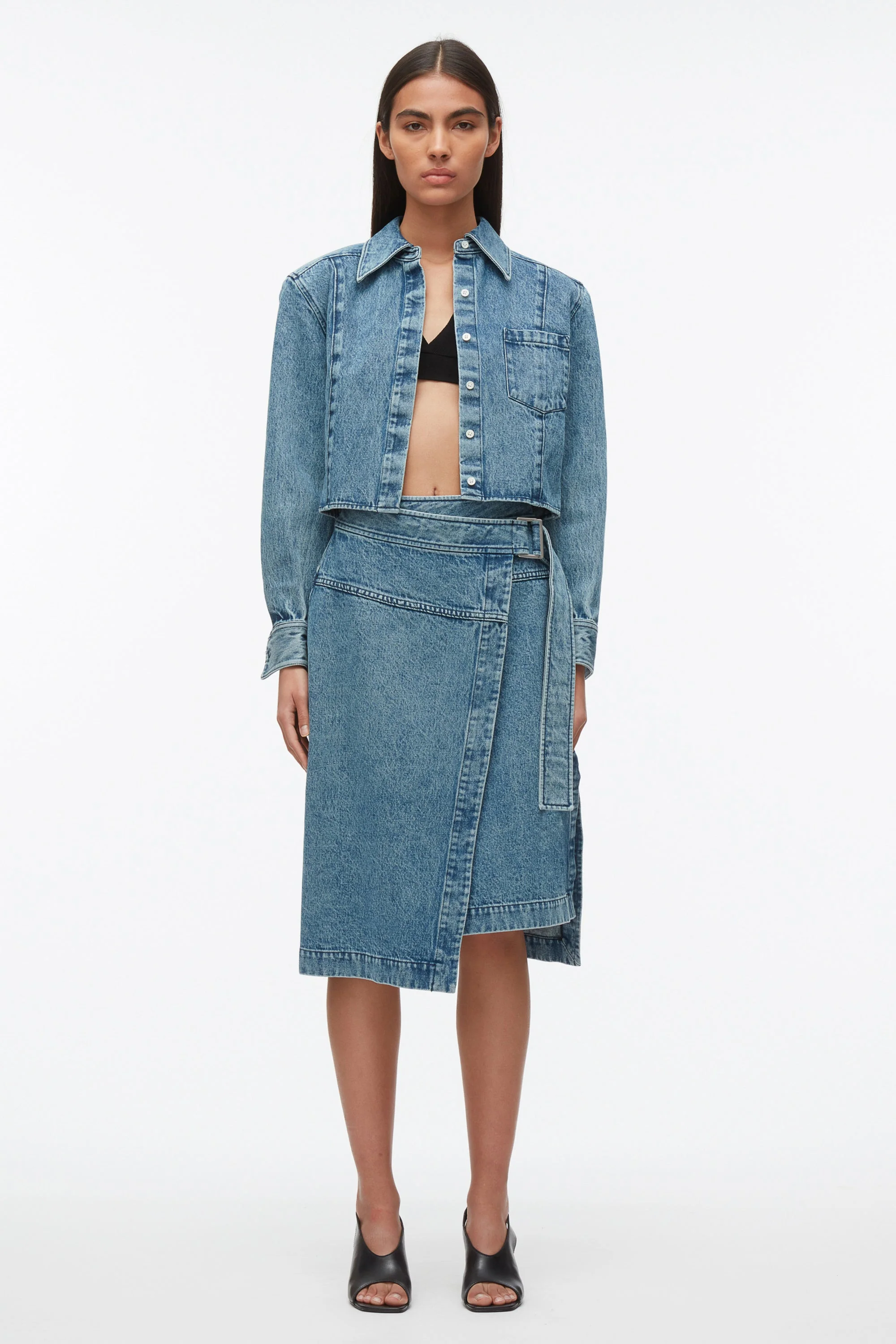 Washed Denim Wrap Half Skirt