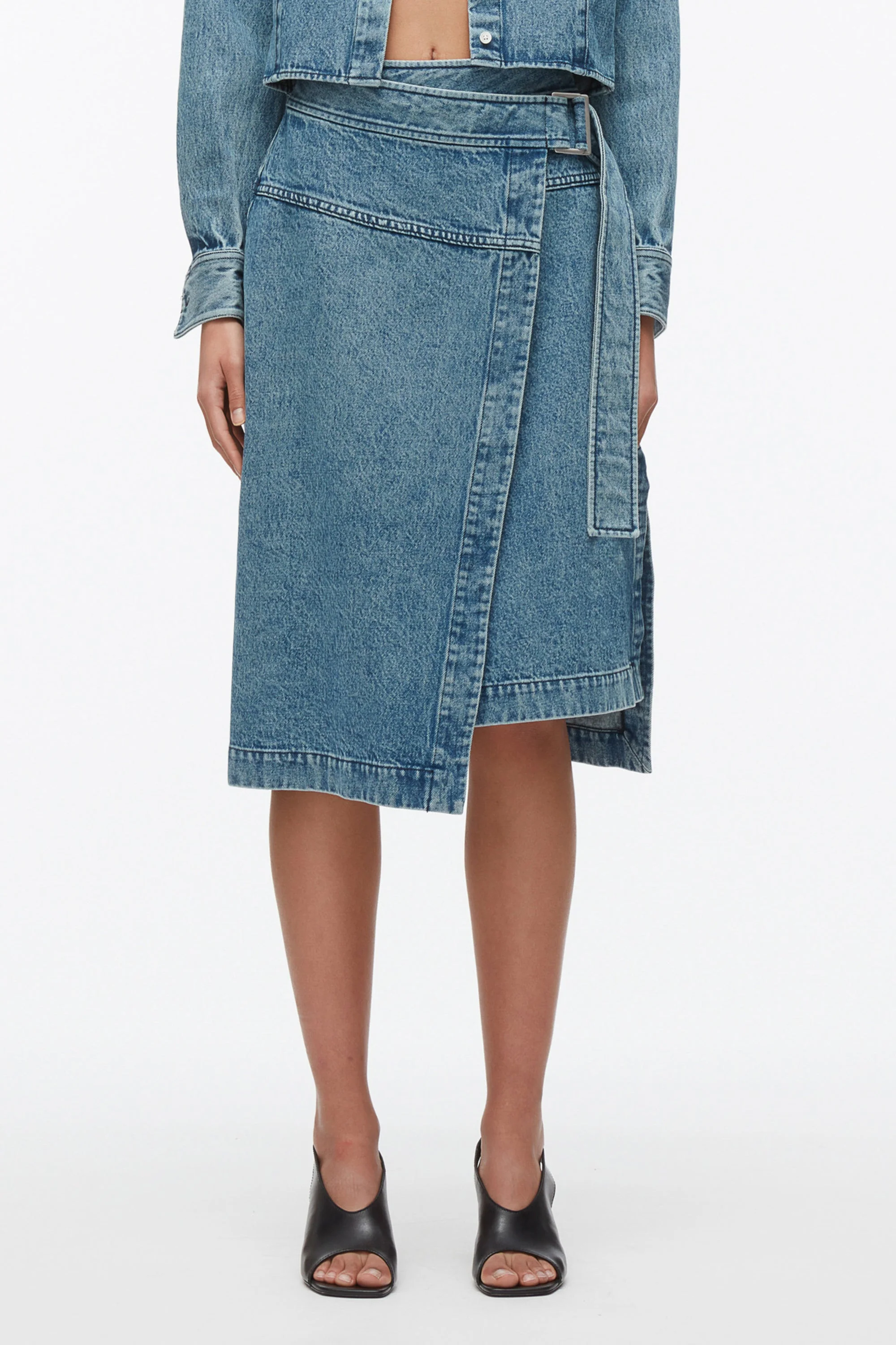 Washed Denim Wrap Half Skirt - Image 2