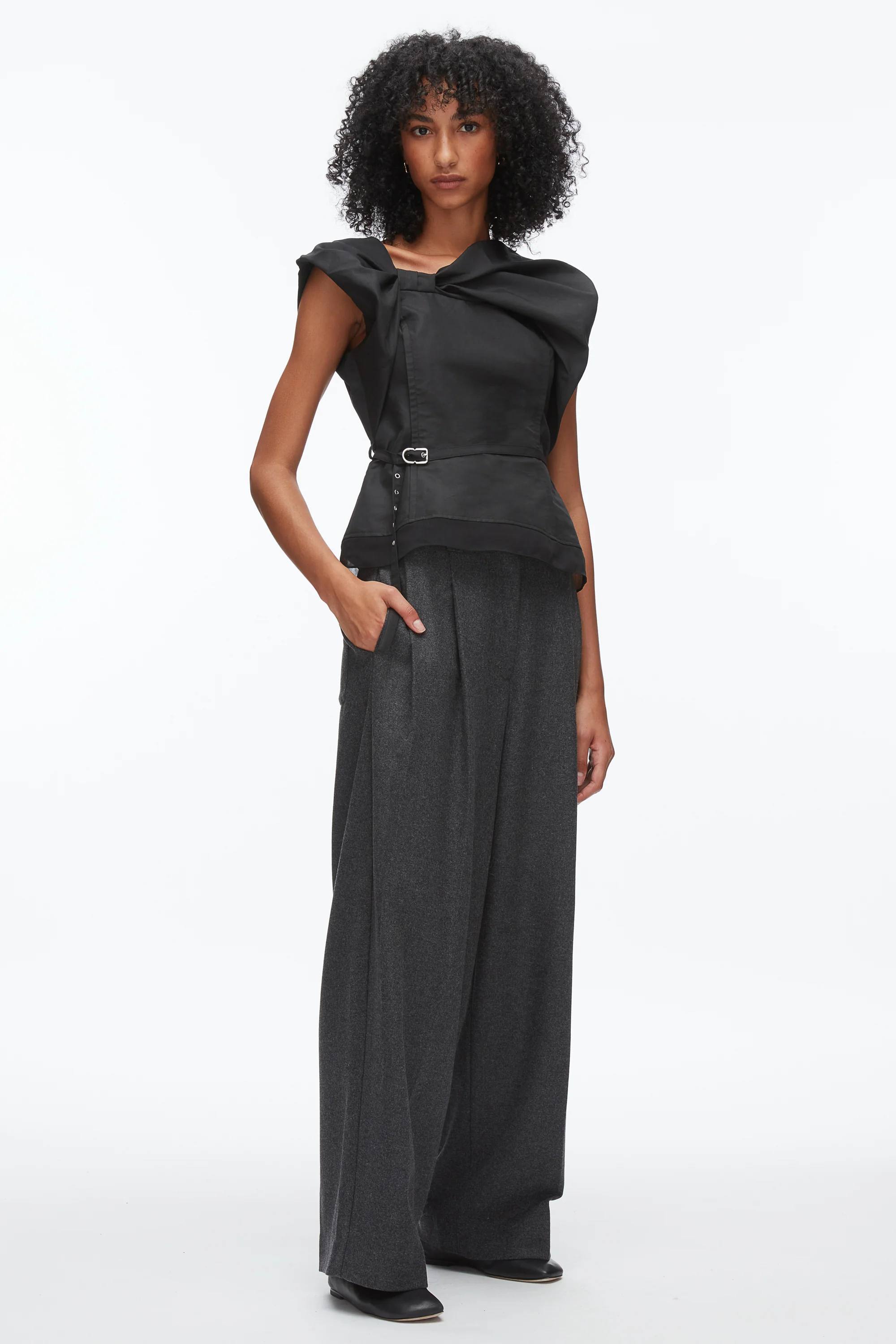 Draped Bow Belted Shell Top