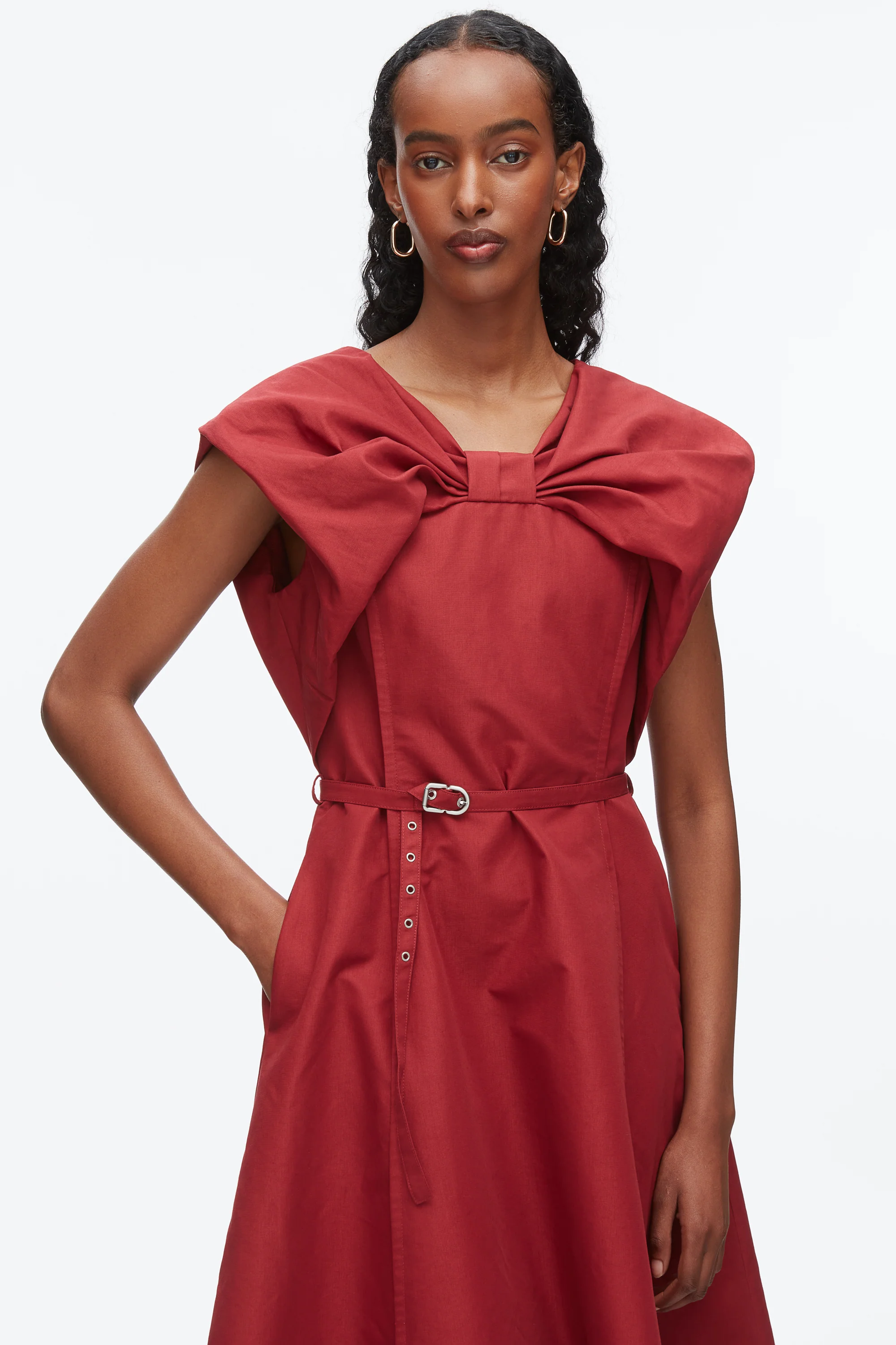 Draped Bow Dress with Belt - Image 10