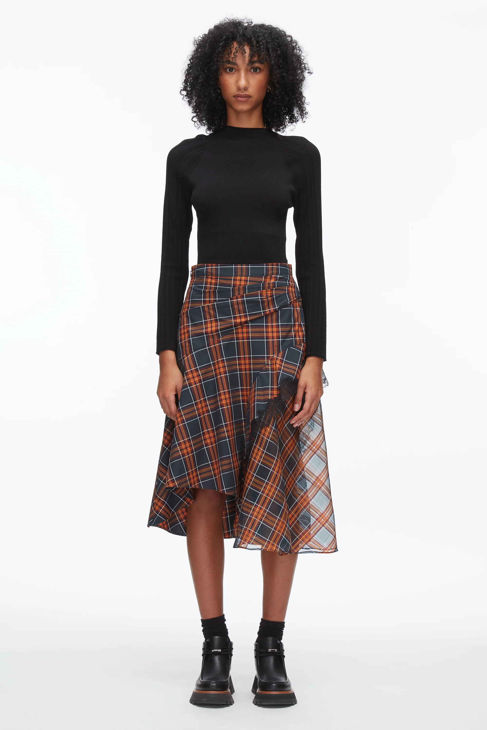 Plaid Mix Draped Midi Skirt - Image 2