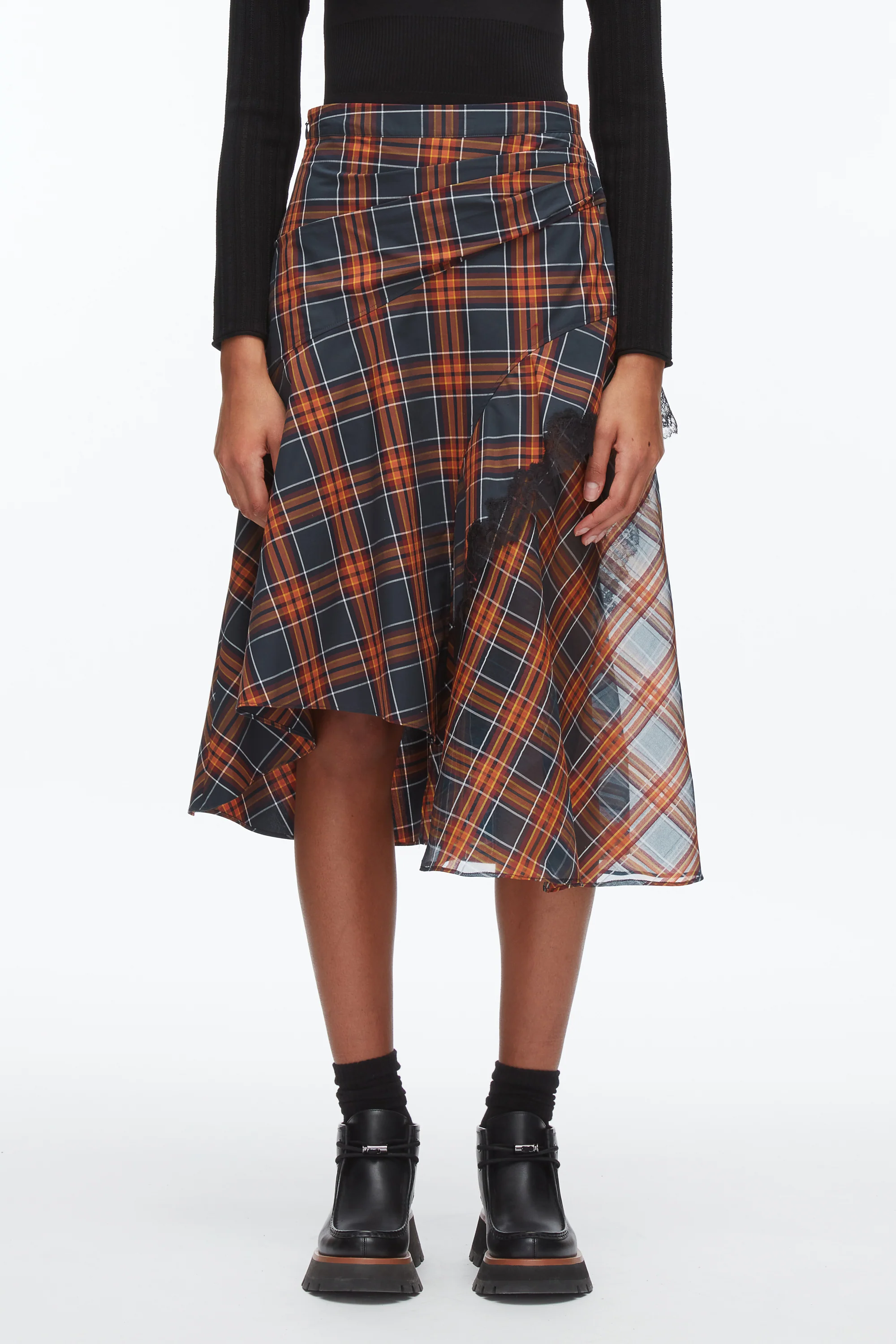 Plaid Mix Draped Midi Skirt - Image 3