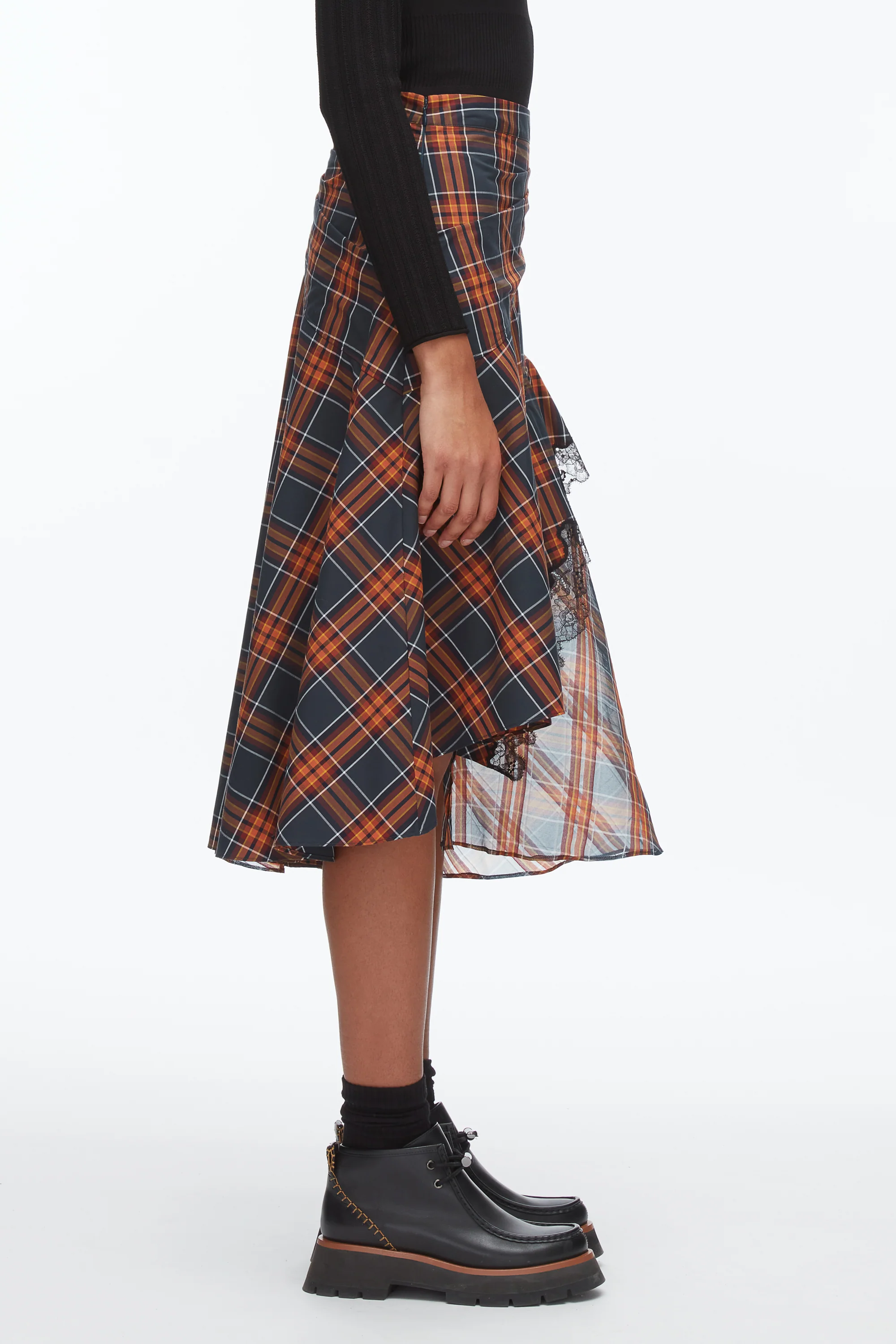 Plaid Mix Draped Midi Skirt - Image 4