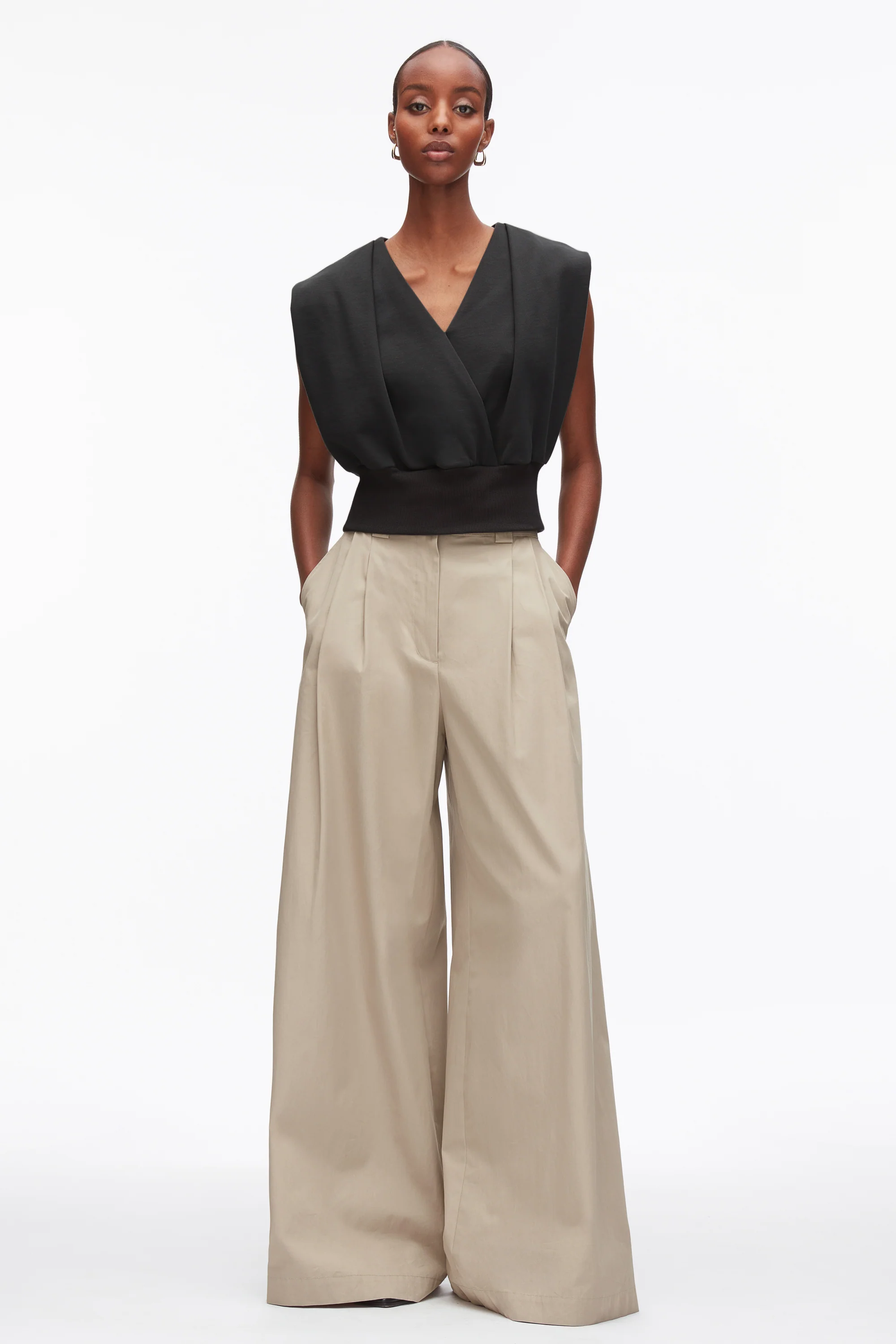 Draped Sleeveless French Terry Top